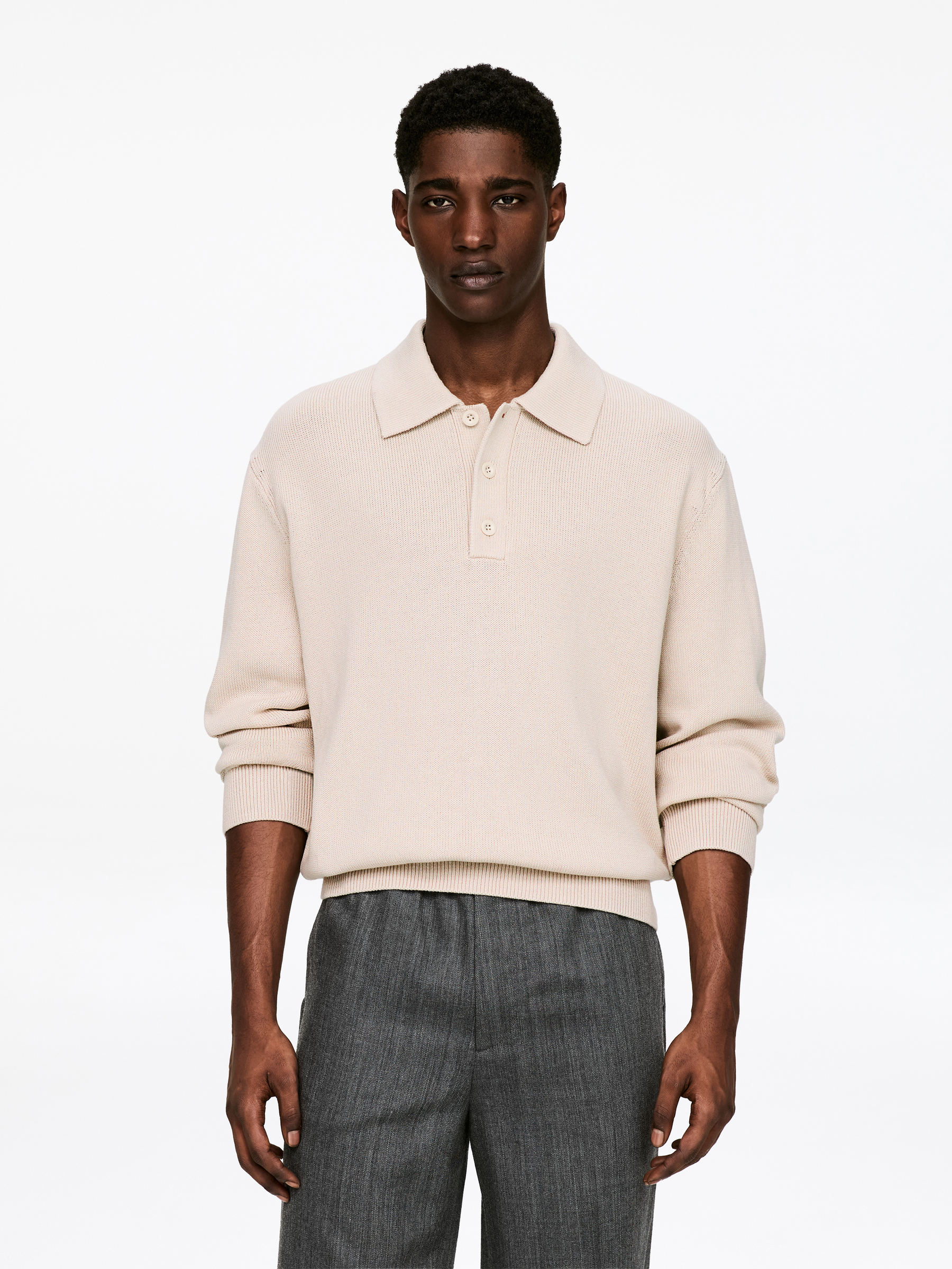 Cotton Lyocell Polo Shirt-#D0C2AA-17792