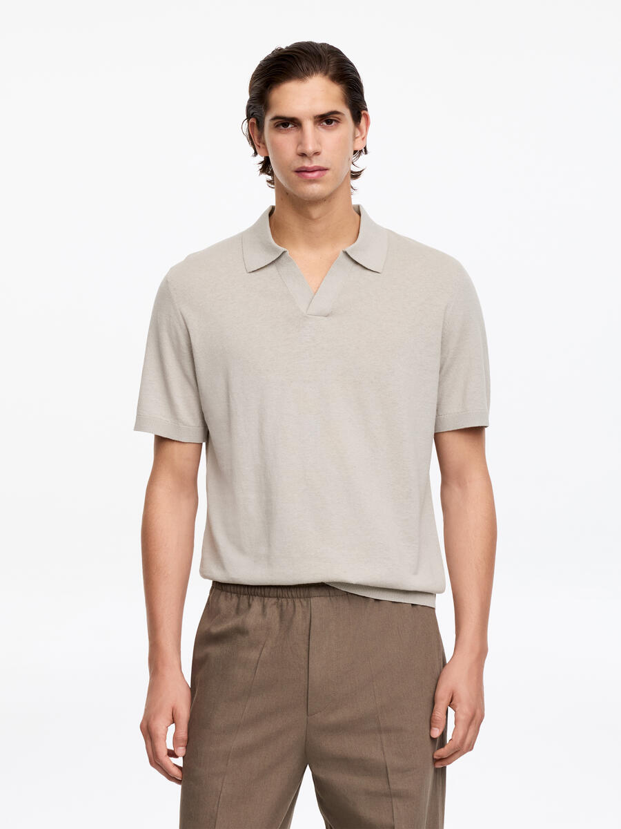 ARKET Men's  Cotton Linen Polo Shirt Beige,  size M