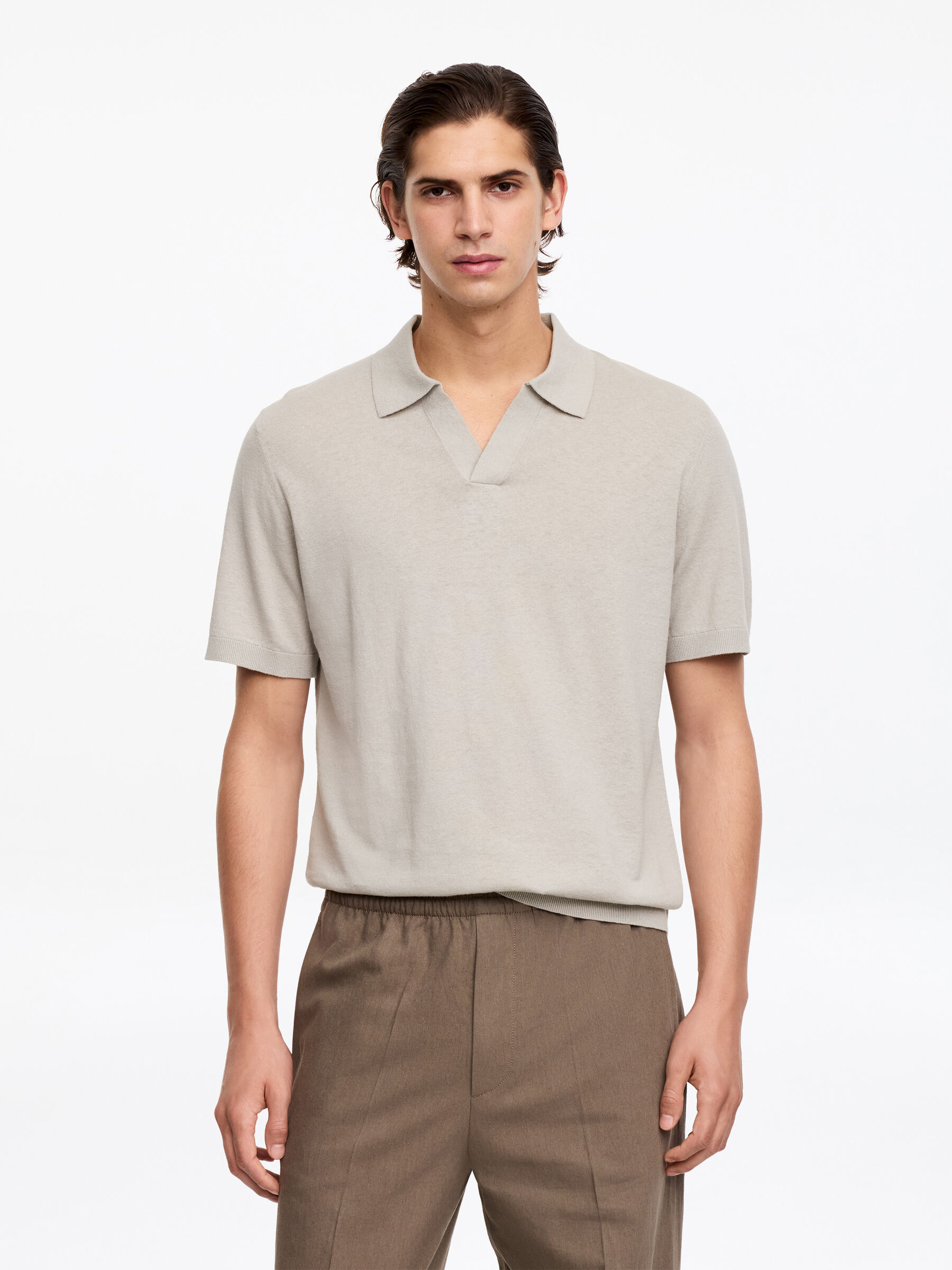 Poloshirt aus Baumwoll-Leinen-#B9B1AA-14960