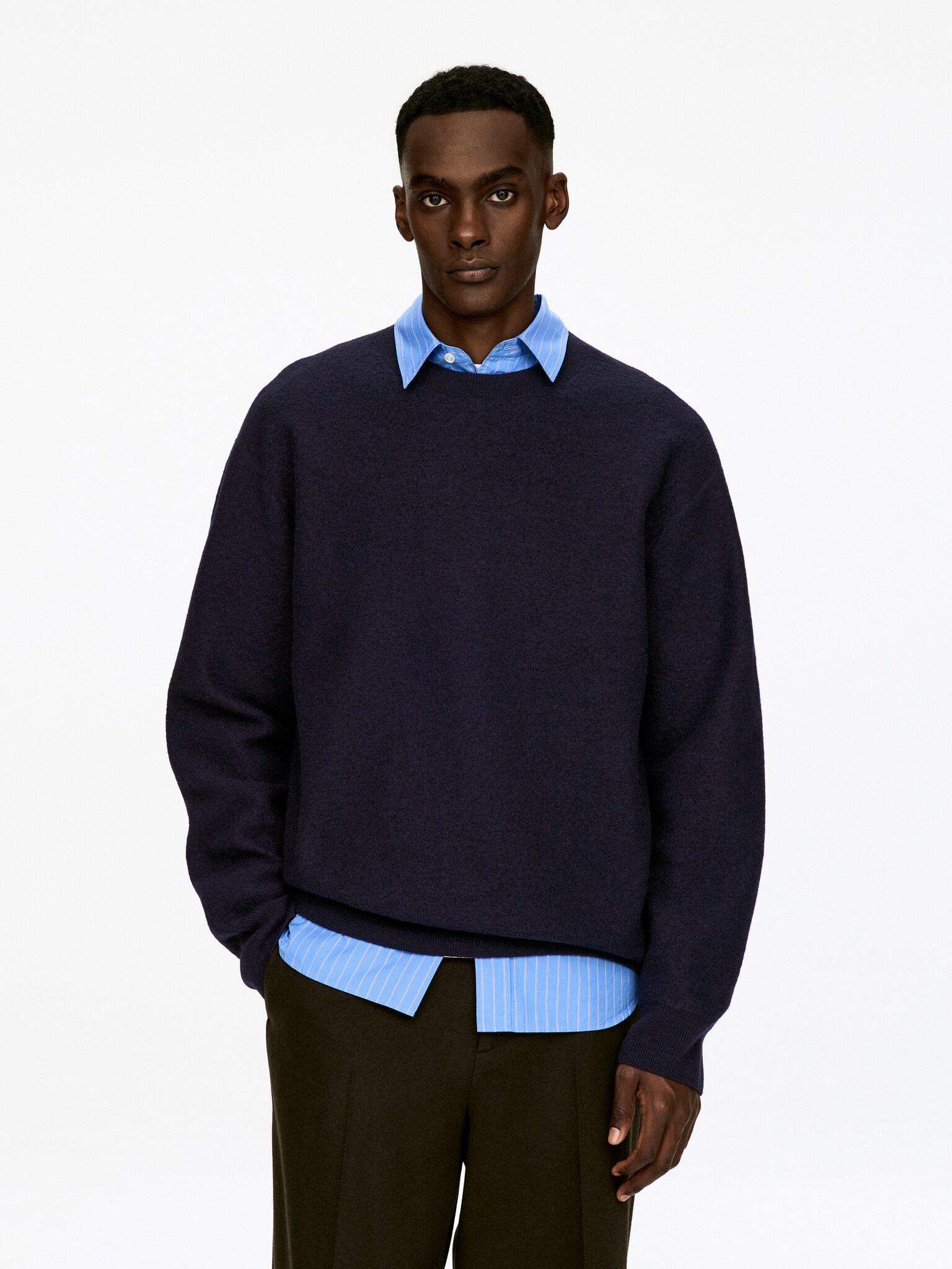 Pull en laine bouillie - Bleu foncé/Noir - 1