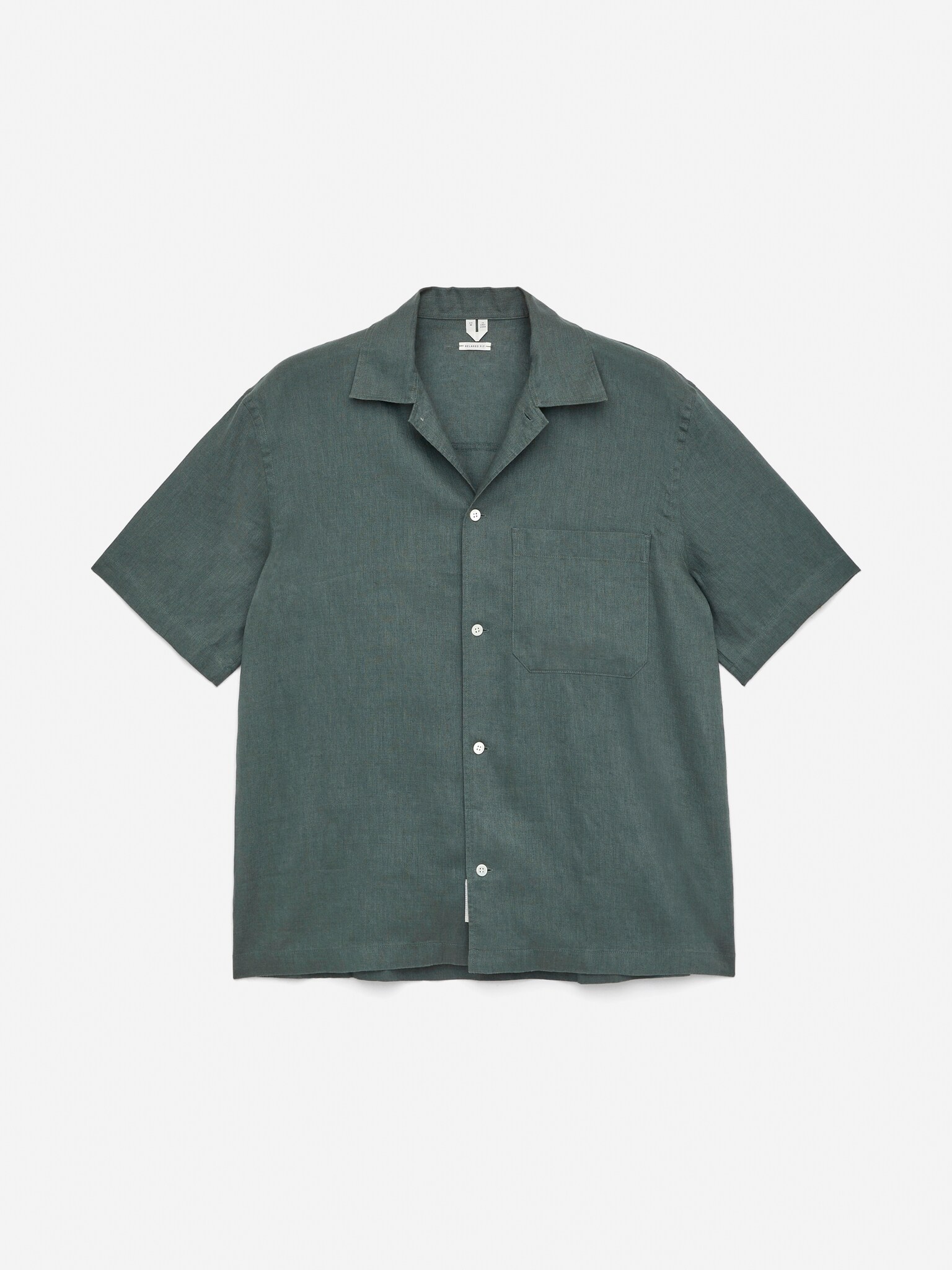 Camisa de lino de manga corta - Verde/Beige