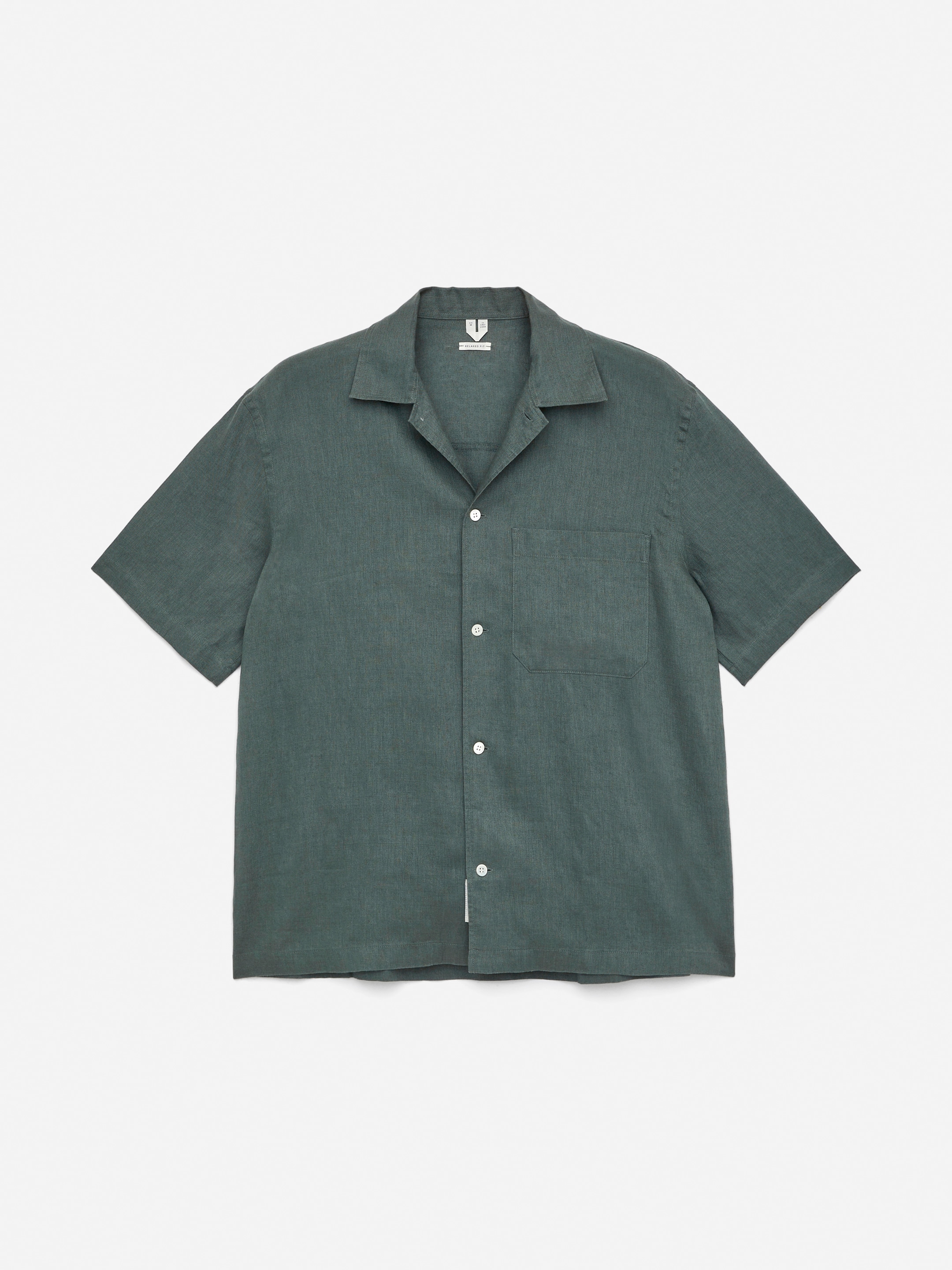 Camicia in lino a maniche corte-Green-15455