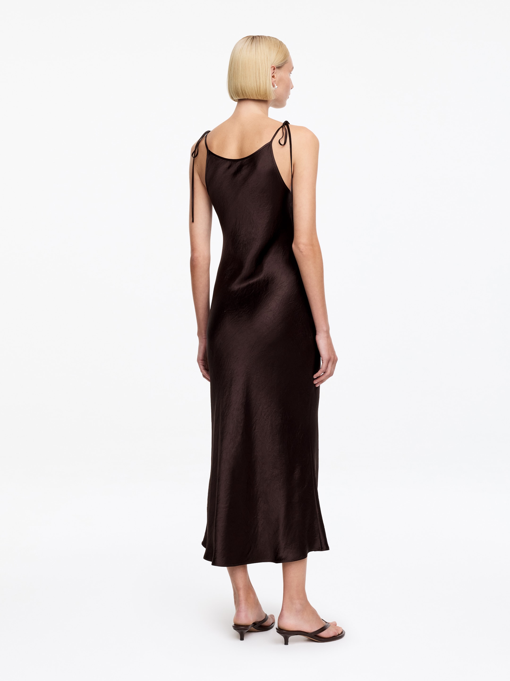 Crushed Satin Slip Dress - Dark Brown - Slim fit - Women - StillMedia/Lookbook - 4