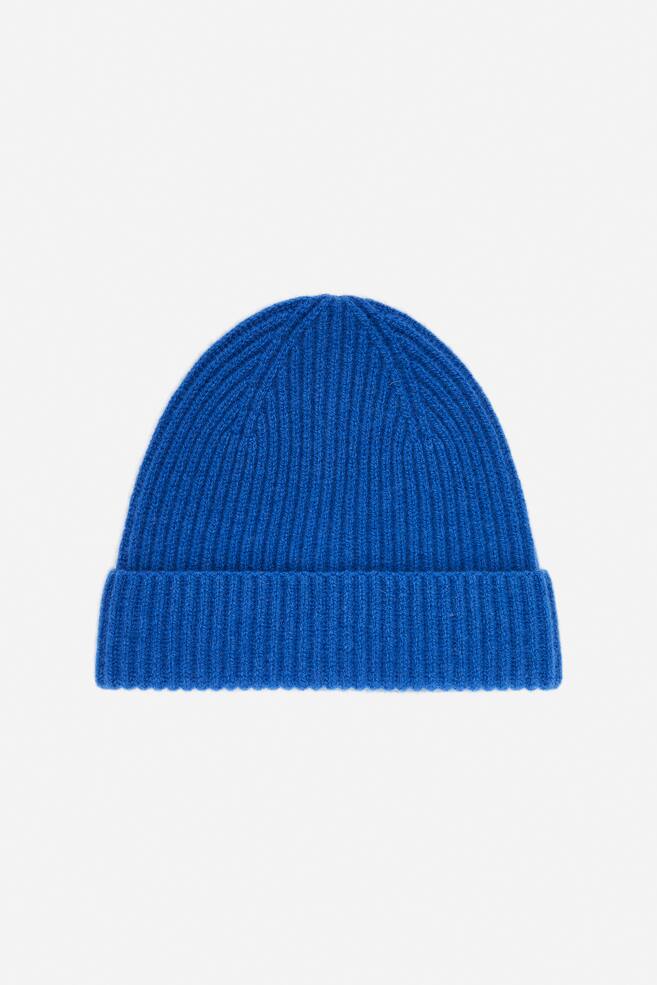 Rib-Knit Wool-Blend Beanie - Blue/Black - 1