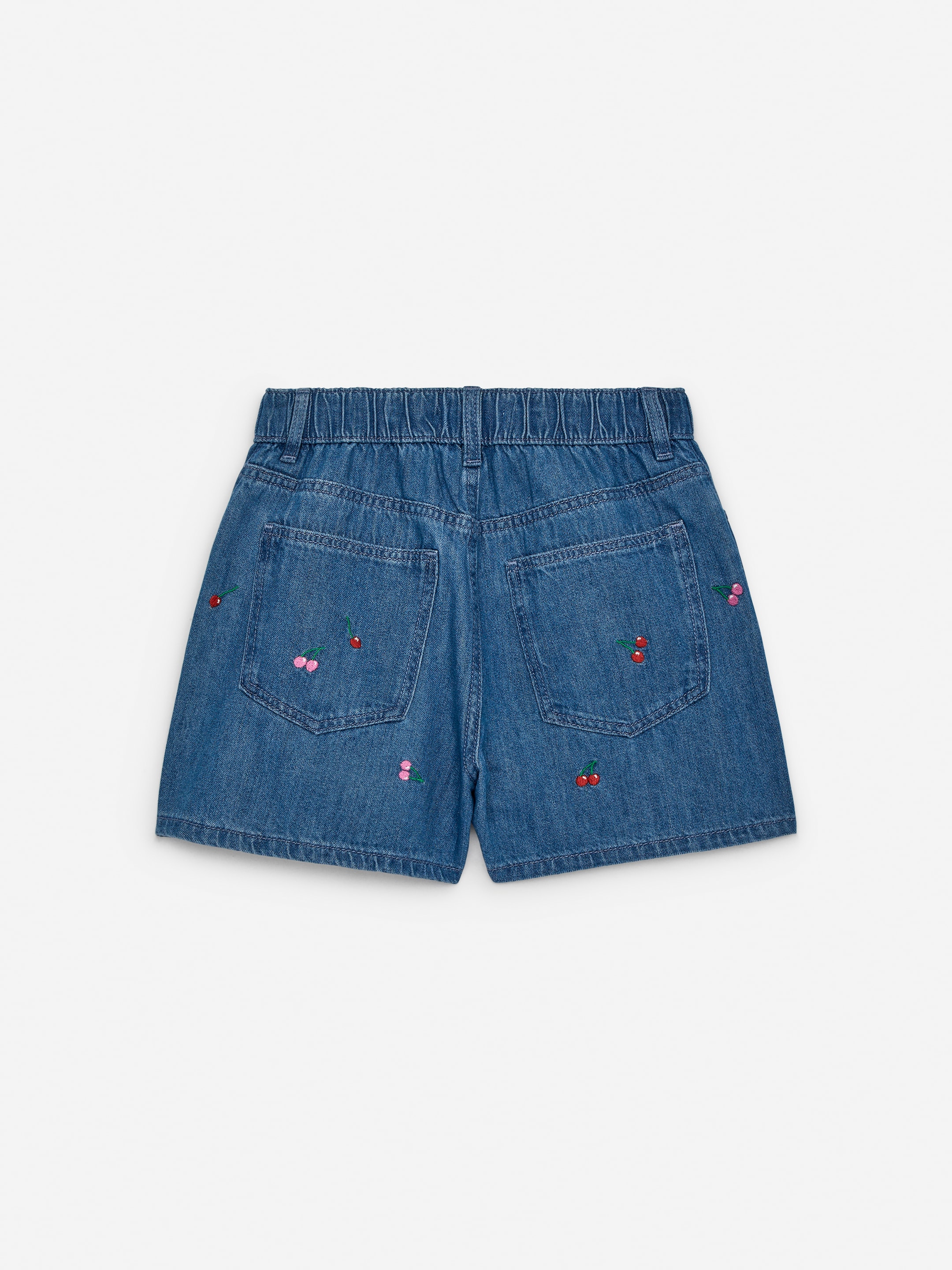 Embroidered Denim Shorts - Blue/Cherries - Relaxed fit - Women - StillMedia/DescriptiveStillLife - 3
