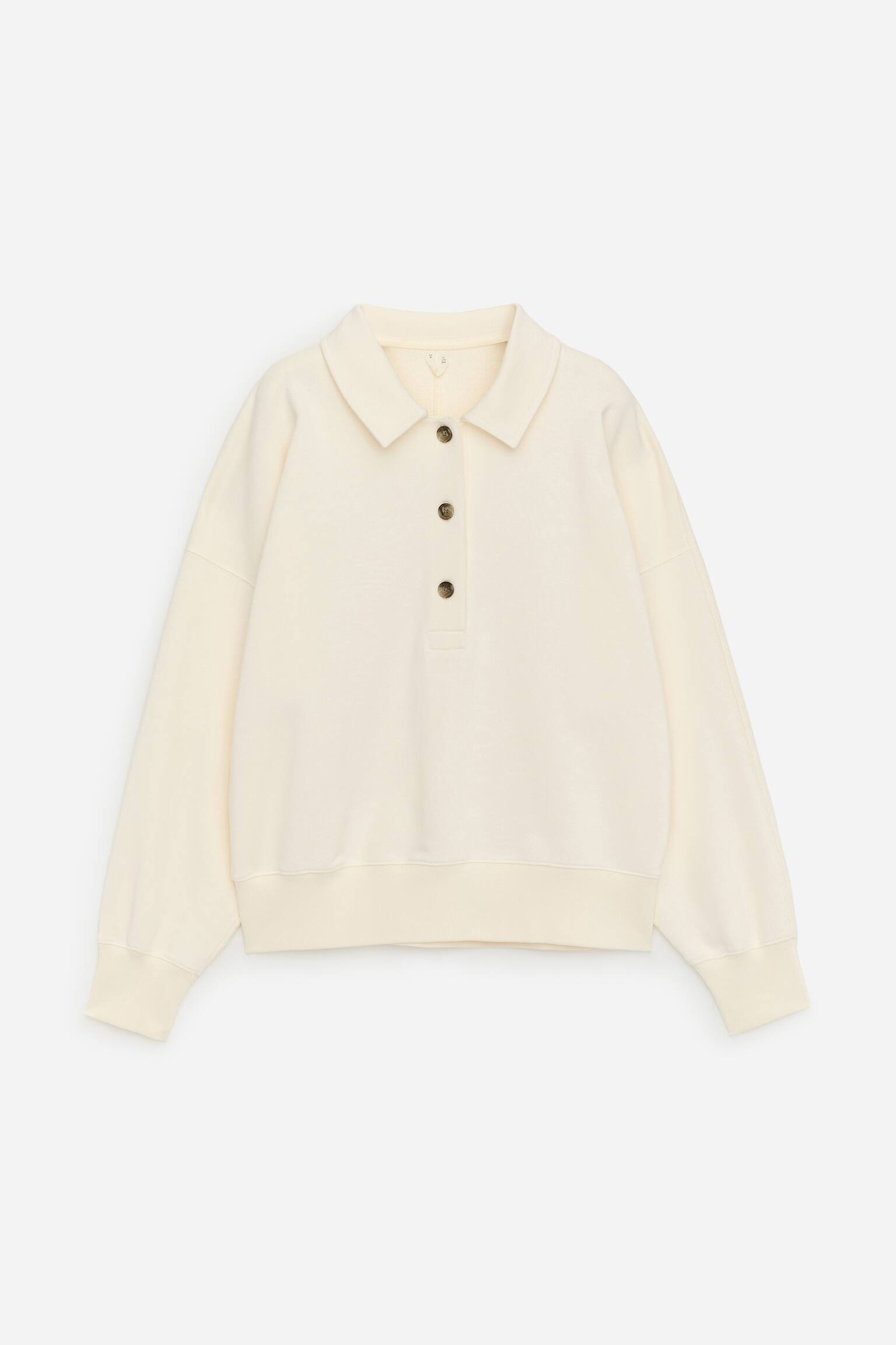 Polo-sweatshirt i fransk frotté - Råhvid/Lyseblå - 1