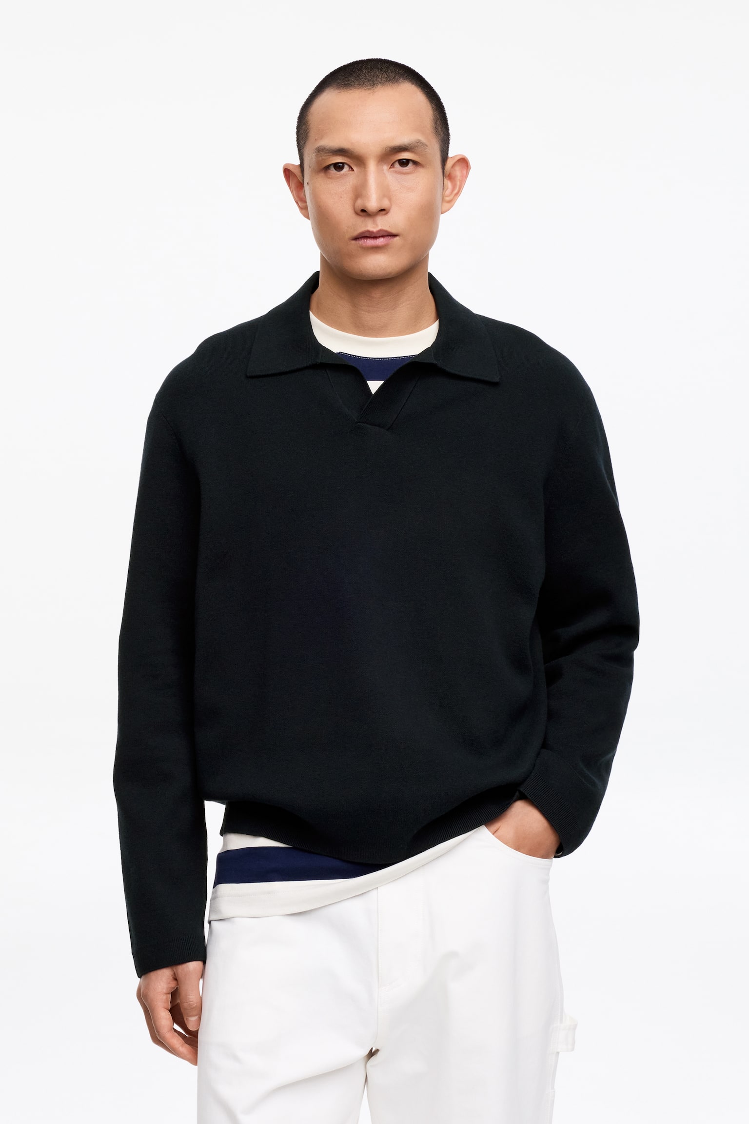 Finstickad polo shirt - Mörkblå/Brun/Khakigrön - 1