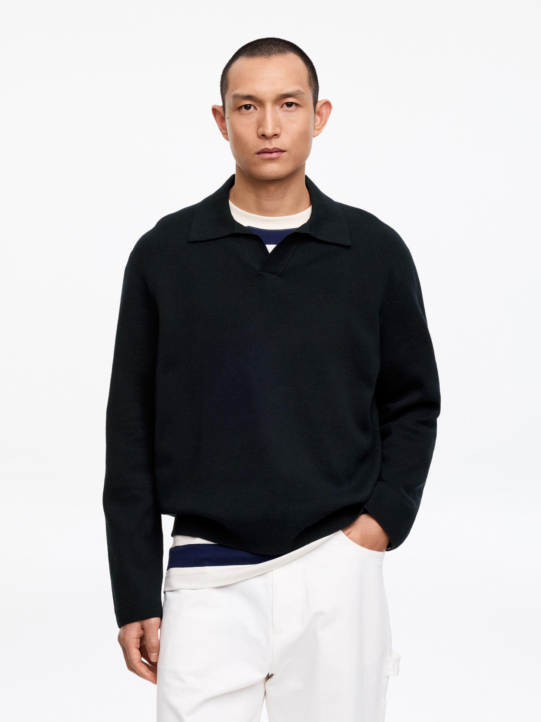 Cotton Silk Blend Polo Shirt - Dark Blue - Relaxed fit - Men - StillMedia/Lookbook - 3