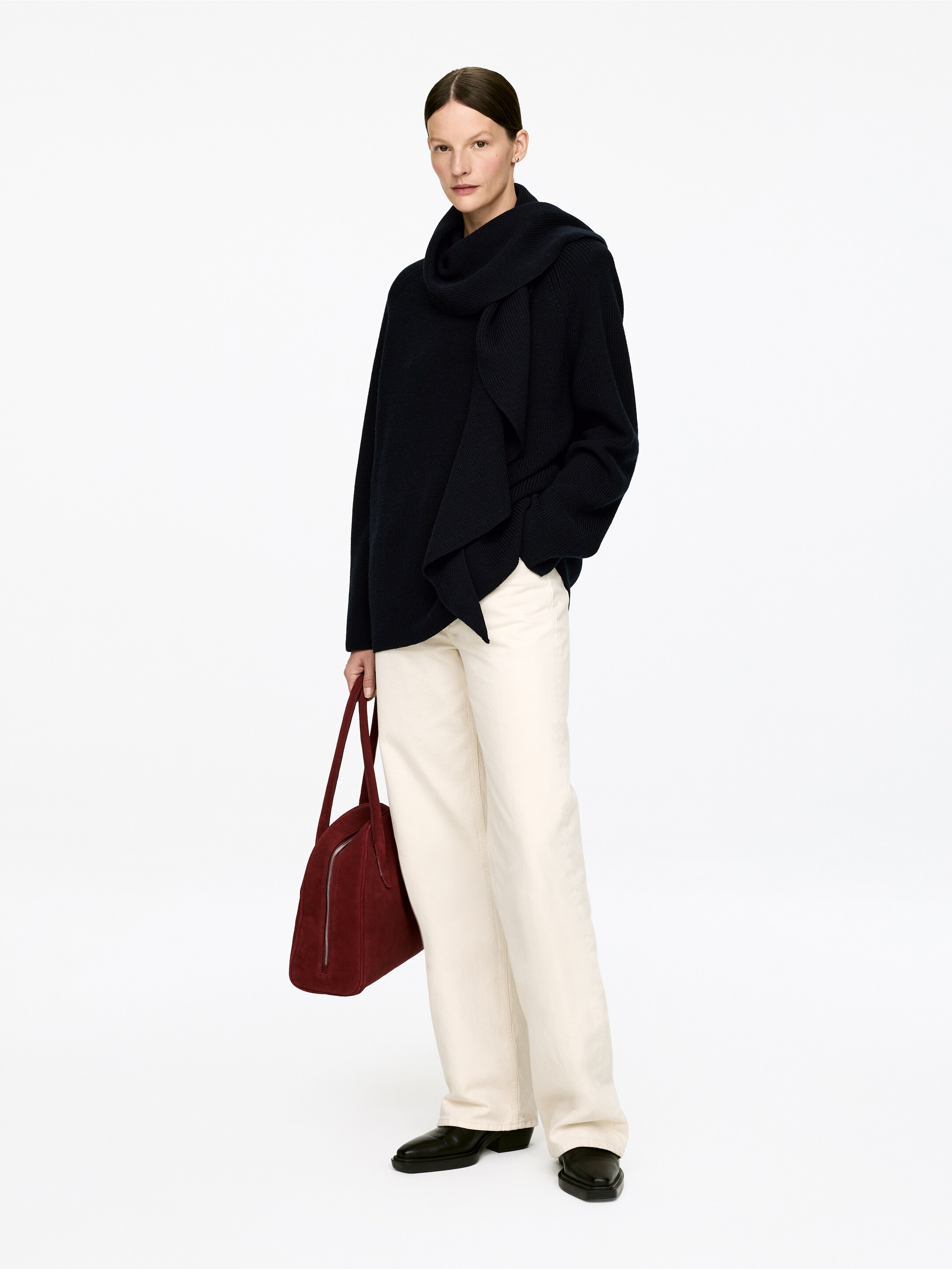 Größeres Bild ansehen: Strickpullover mit drapiertem Schal - Dunkelblau - Ladies | H&M DE 3