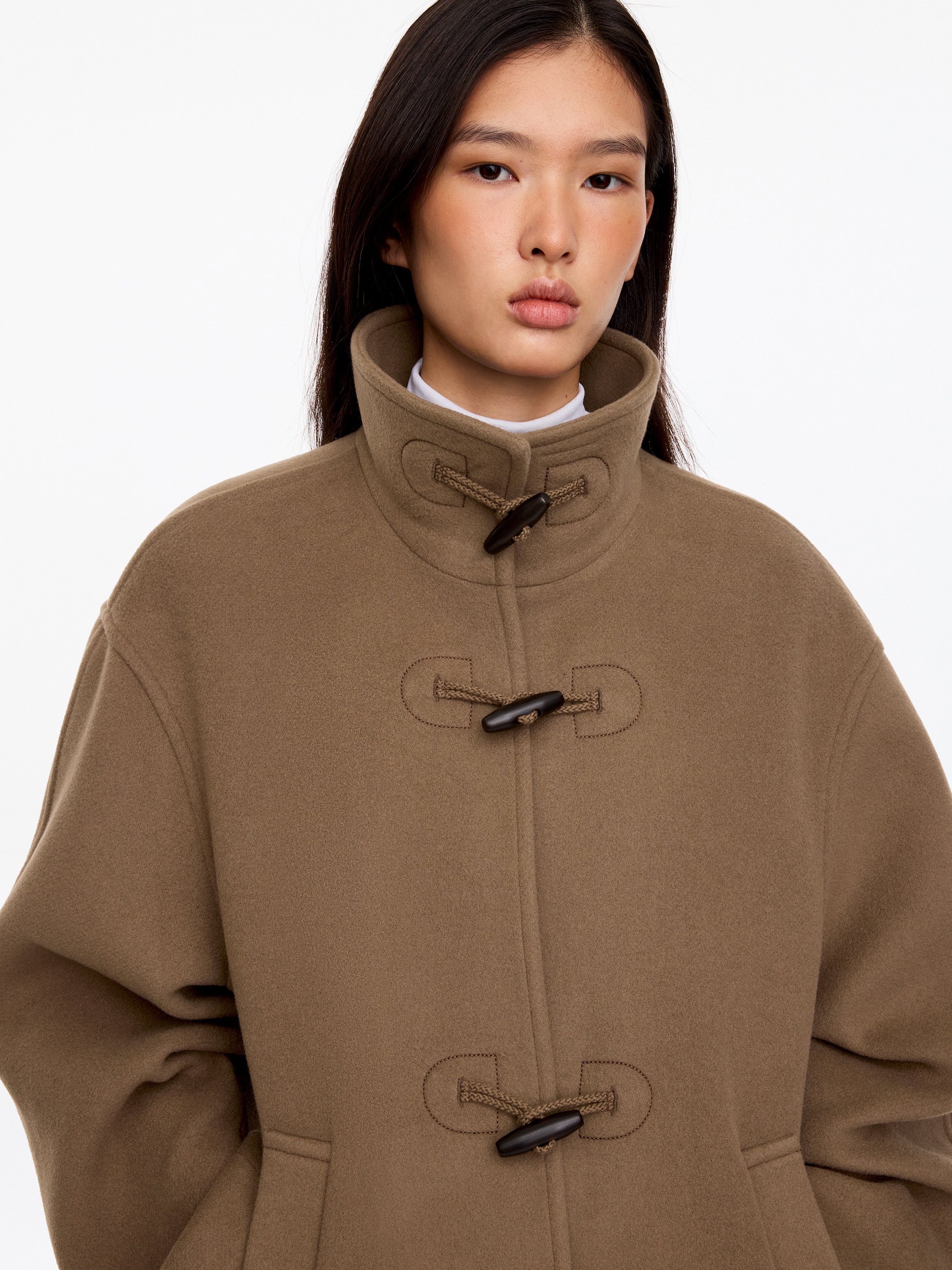 Chaqueta corta de paño grueso en mezcla de lana - Topo oscuro - Corte estándar - women - StillMedia/Lookbook - 7