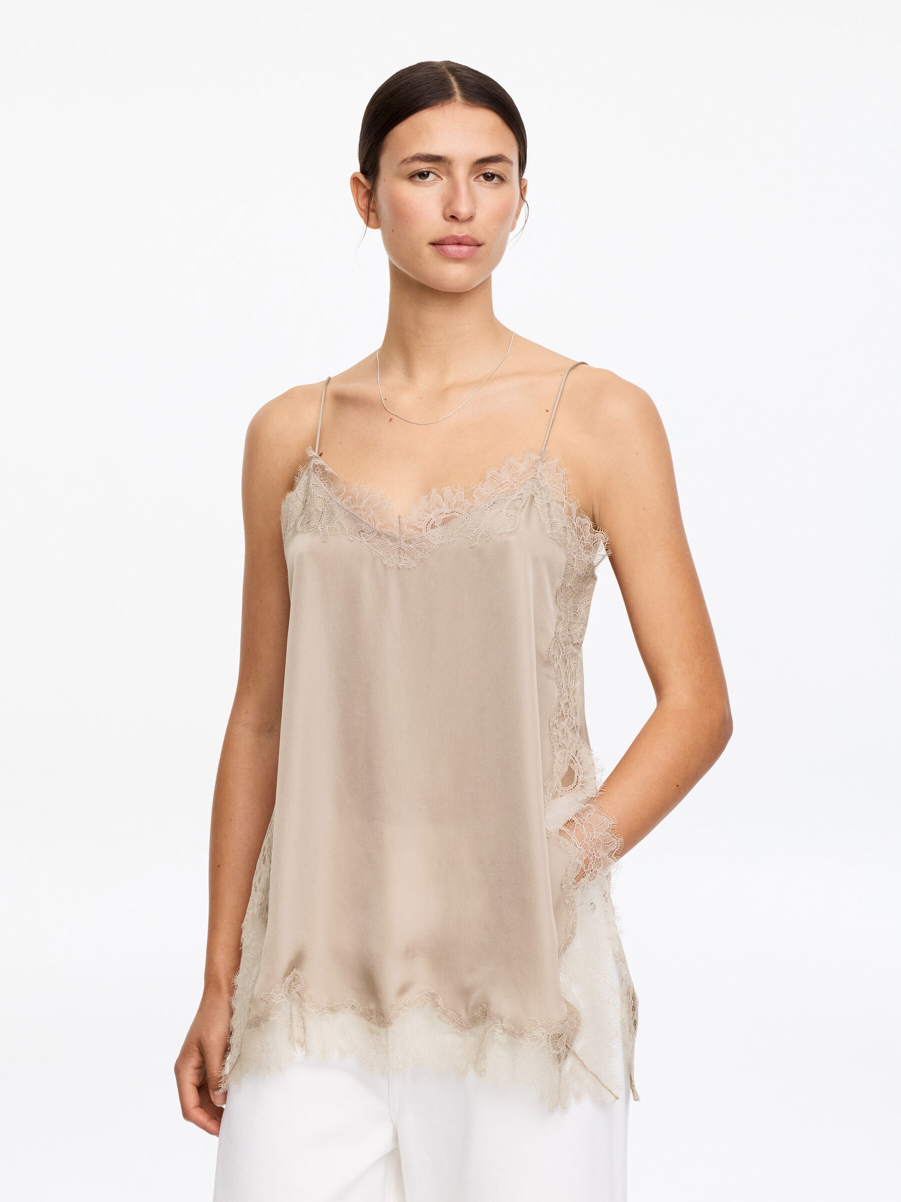 Lace-Detail Strap Top-#AA9E94-19351