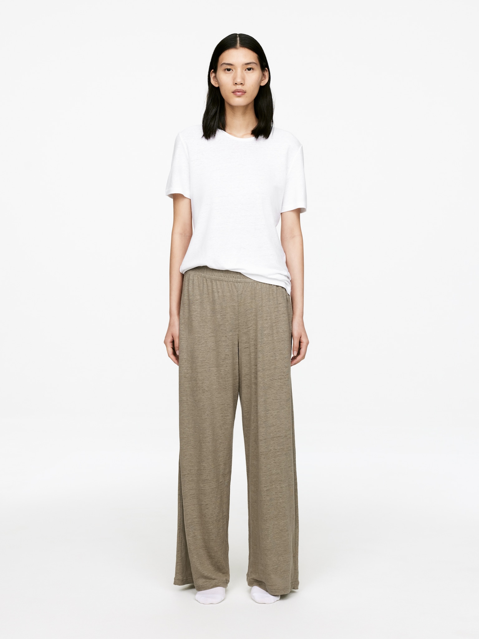 Pantalones de lino fluido - Verde caqui/Lila