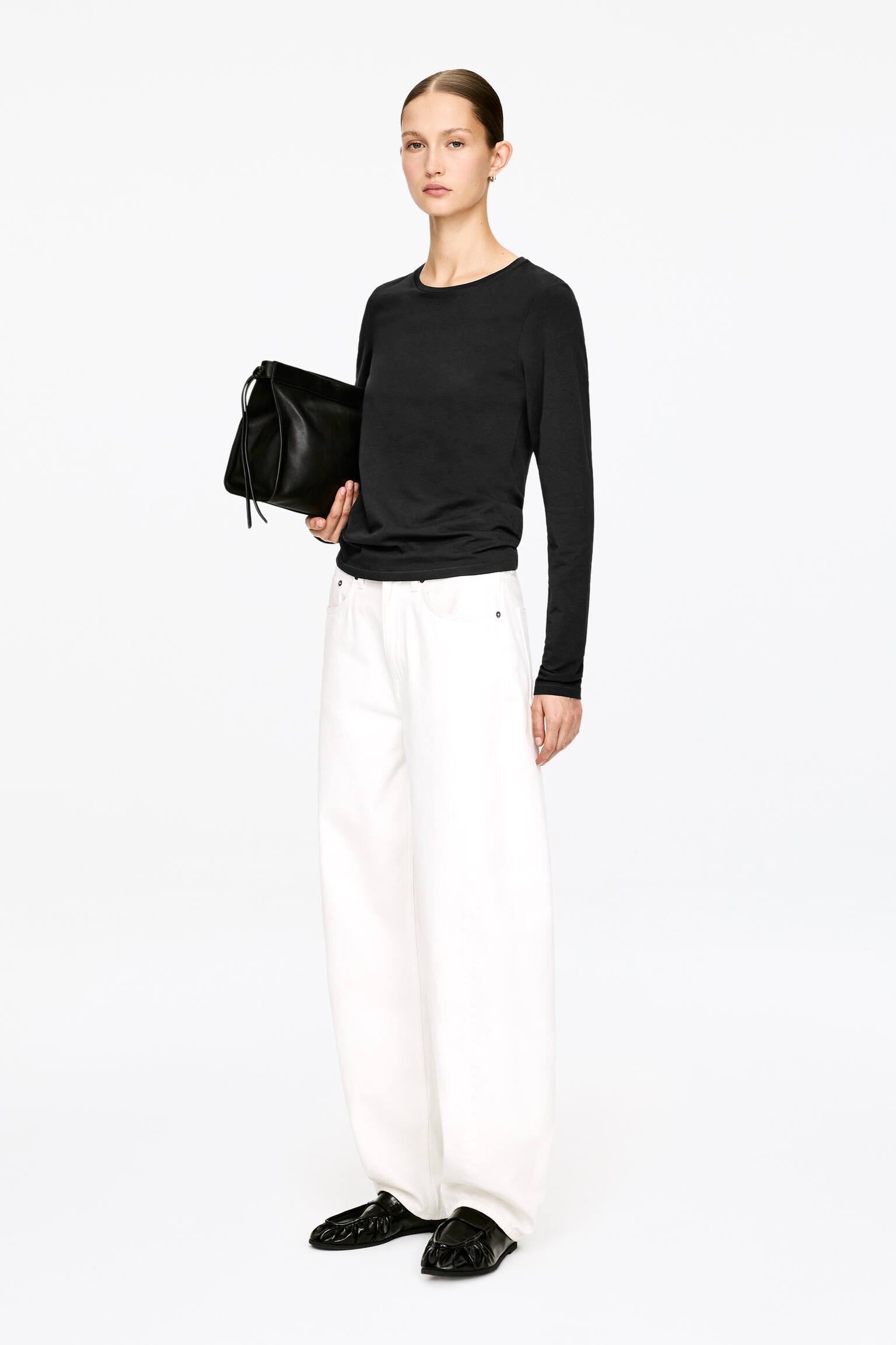 T-shirt à manches longues en coton extensible - Noir - 6