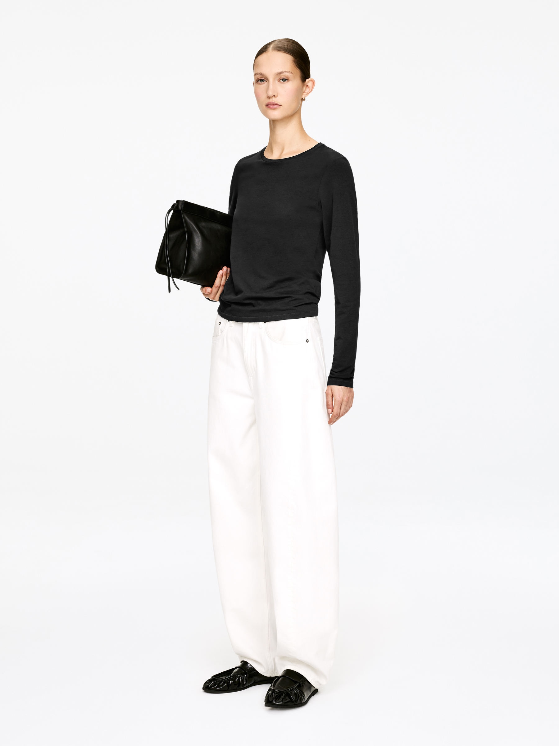 Cotton Stretch Long-Sleeve T-Shirt - Black - Slim fit - Women - StillMedia/Lookbook - 3