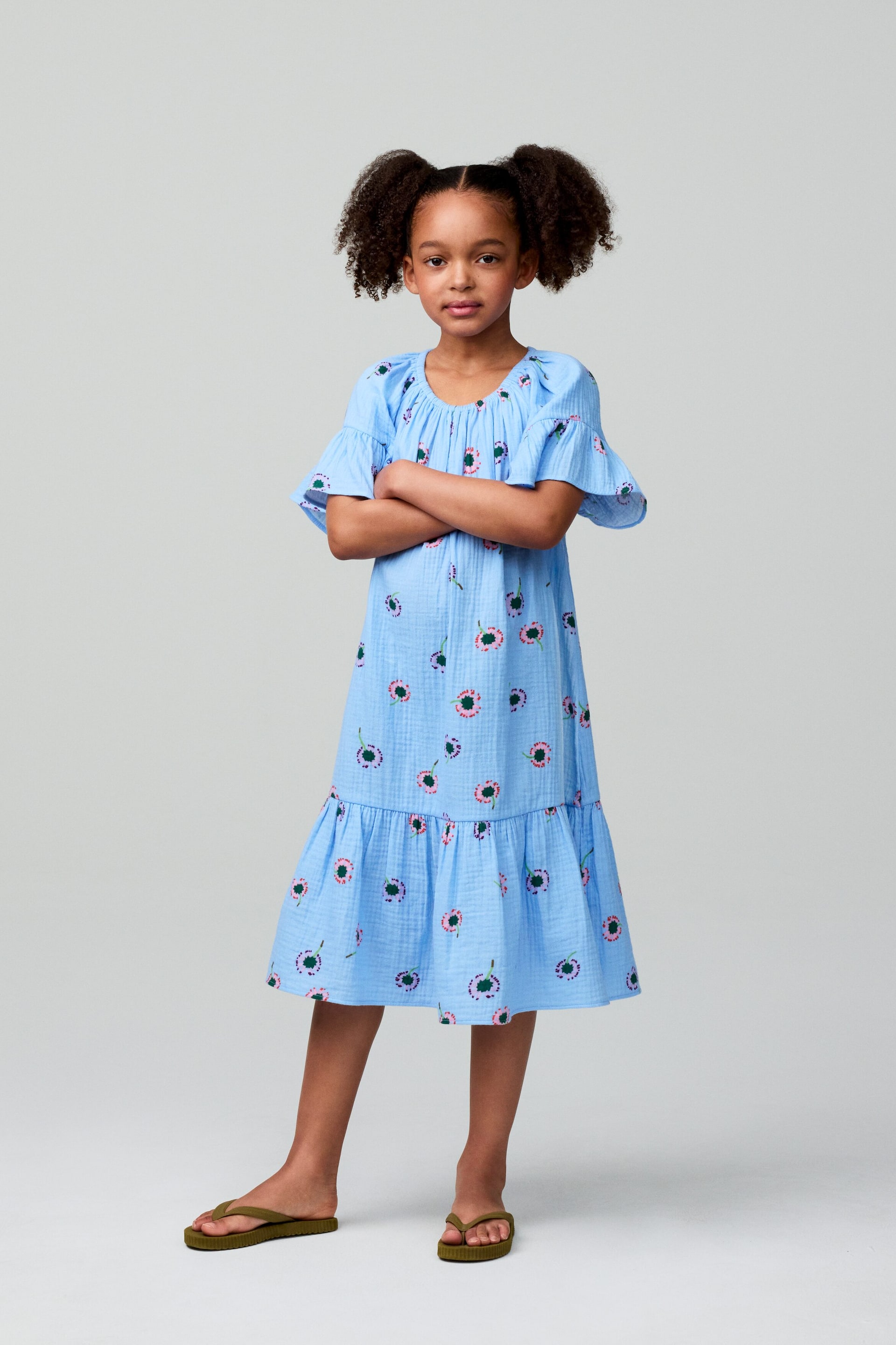 Visualizza l'immagine ingrandita: Kleid aus Baumwollmusselin mit Volants - Hellblau/Blumen - BAMBINO | H&M CH 1