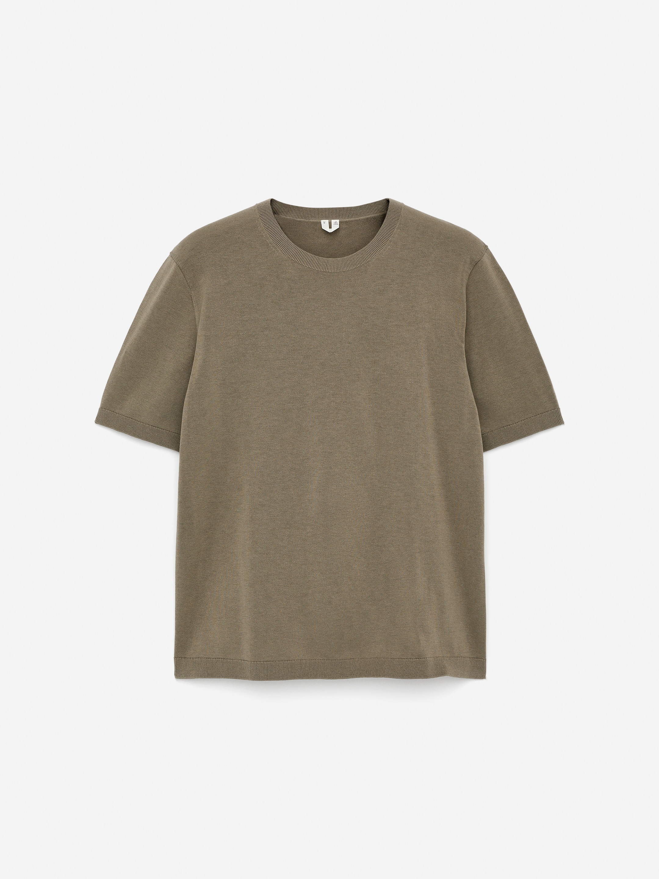 Fine-Knit Cotton T-Shirt-#7E7C6F-14906