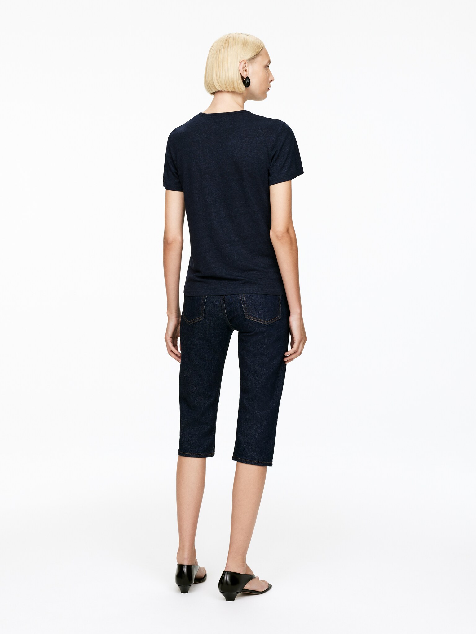 Linen-Blend T-Shirt - Dark Blue/White - 6