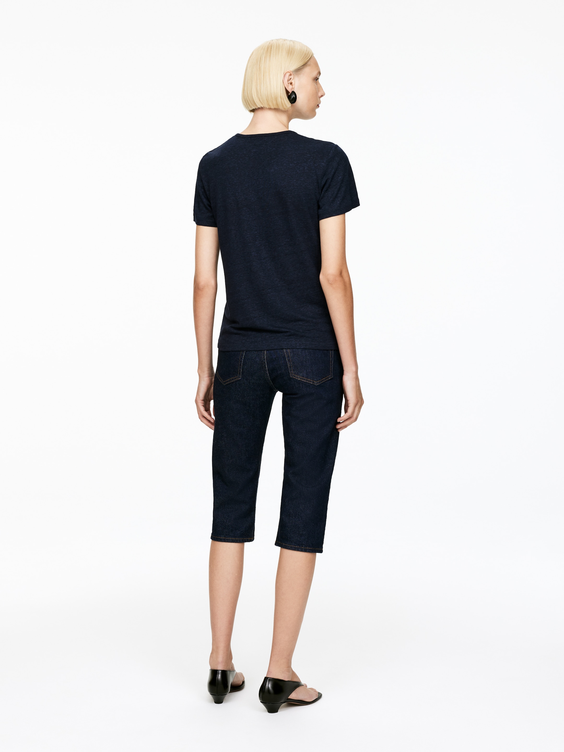 Zobacz większy obraz: T-shirt z domieszką lnu - Ciemnoniebieski - ONA | H&M PL 4