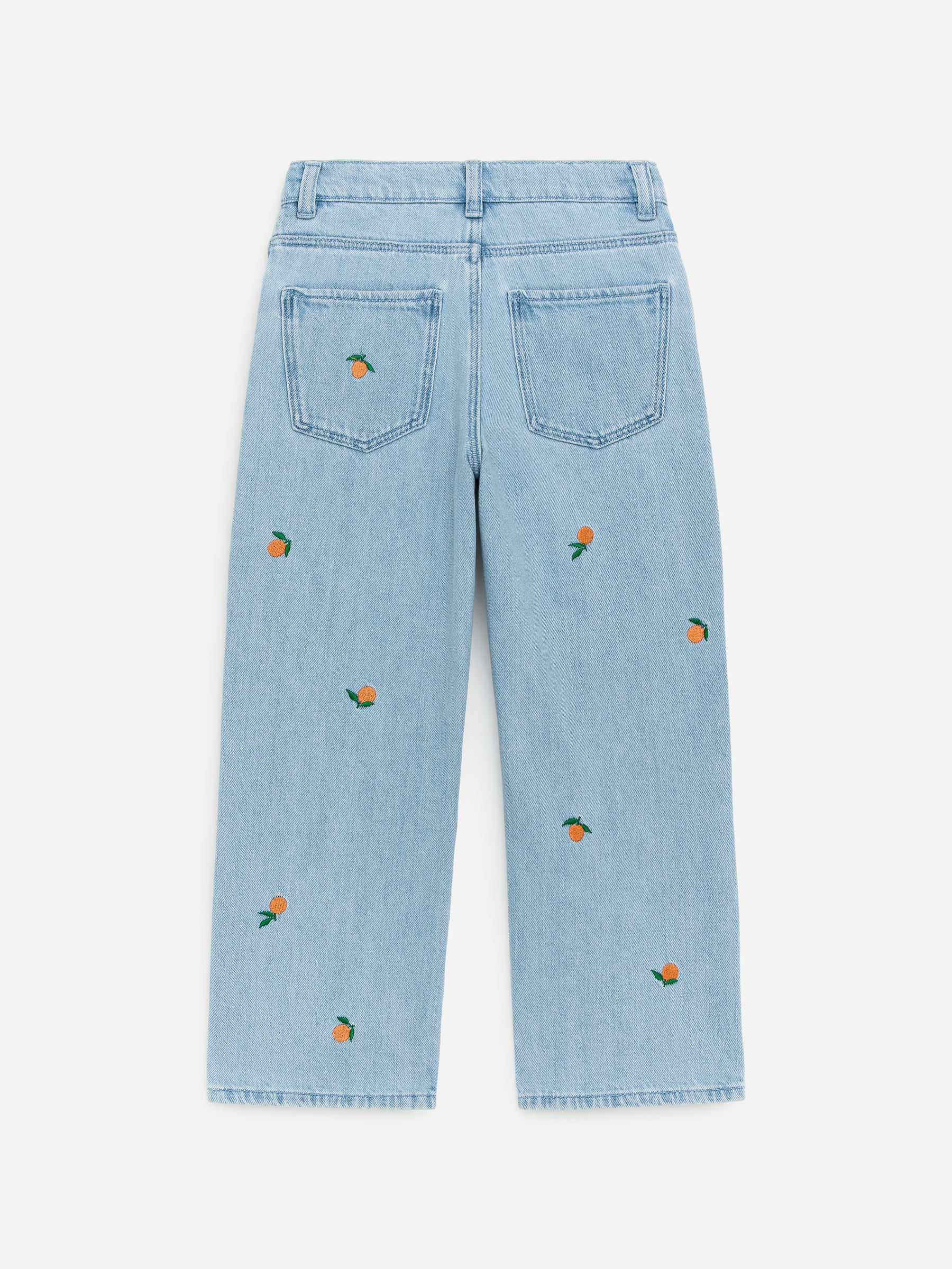 Embroidered Denim Trousers - Blue/Oranges - Relaxed fit - Children - StillMedia/DescriptiveStillLife - 1