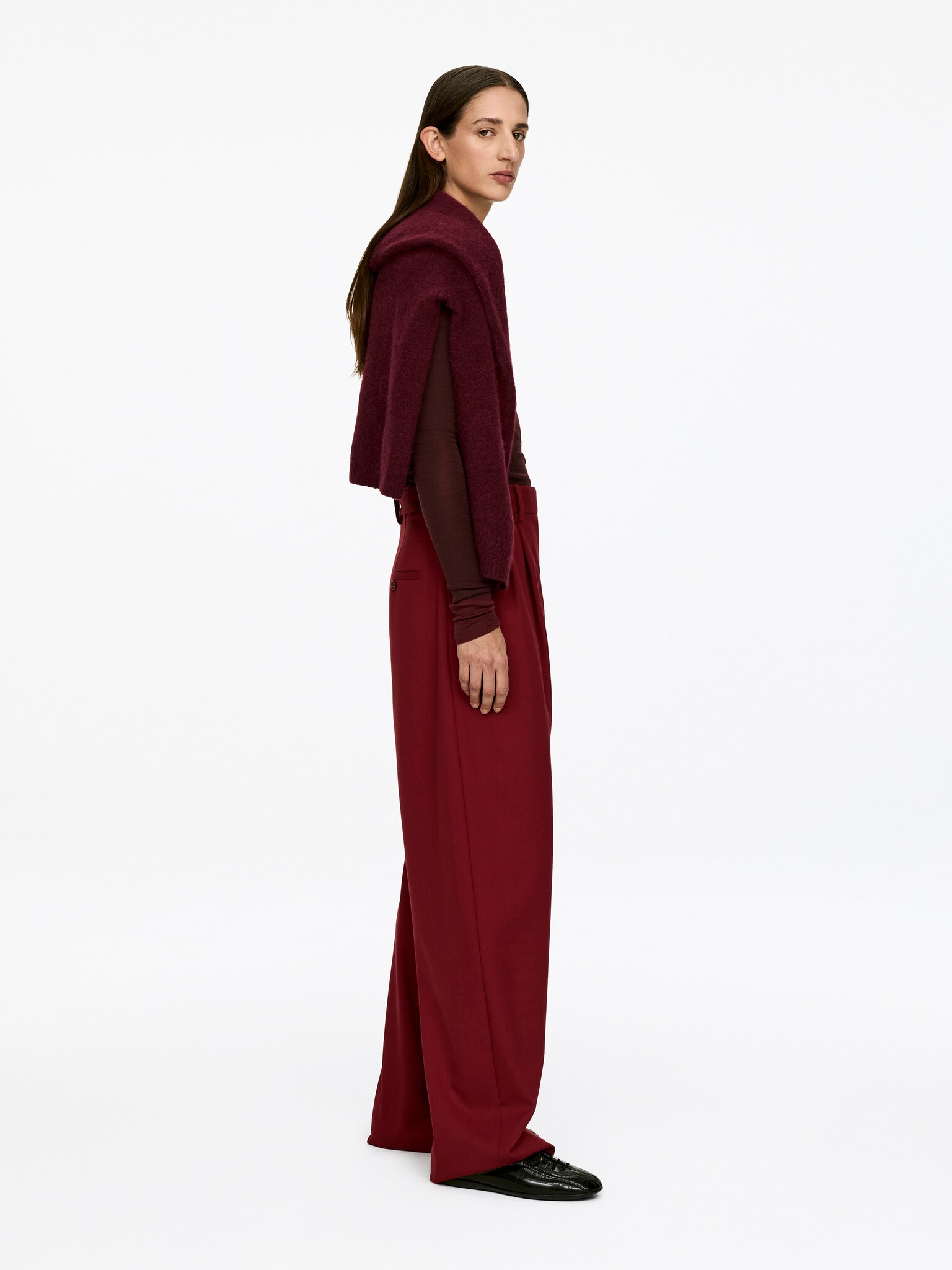 Pantalon plissé en laine - Rouge foncé - 3