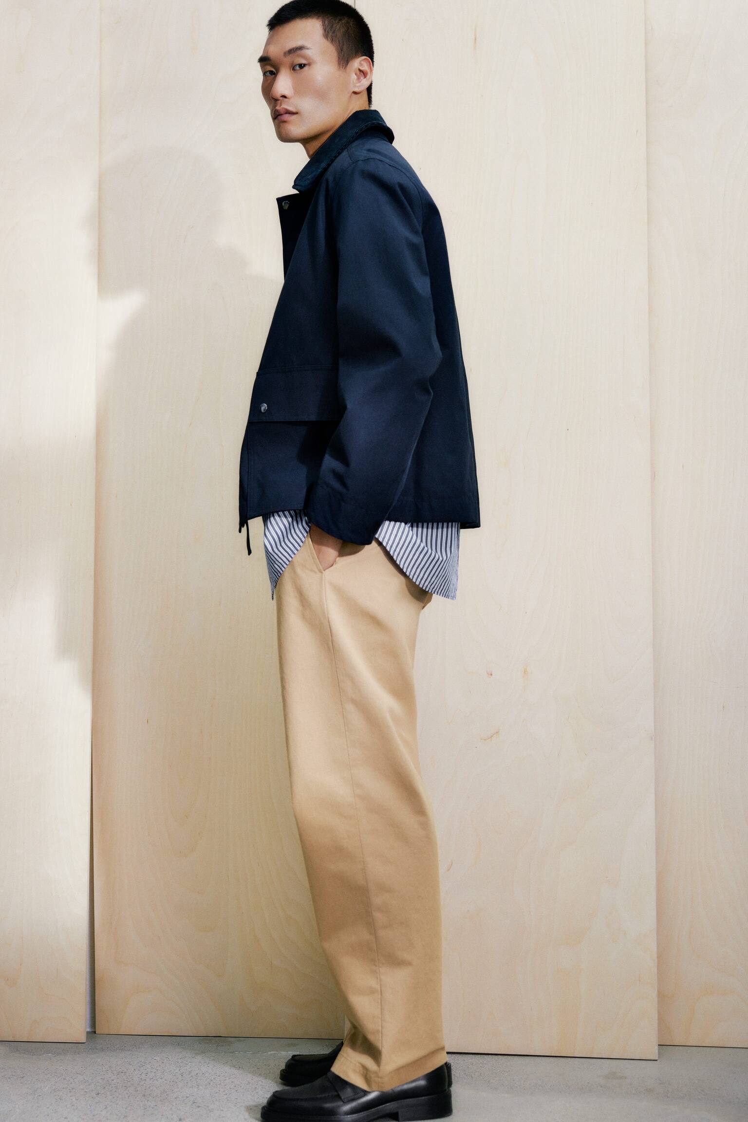 Voksbehandlet jakke i nylon og bomuld - Sort/Lys beige - 7