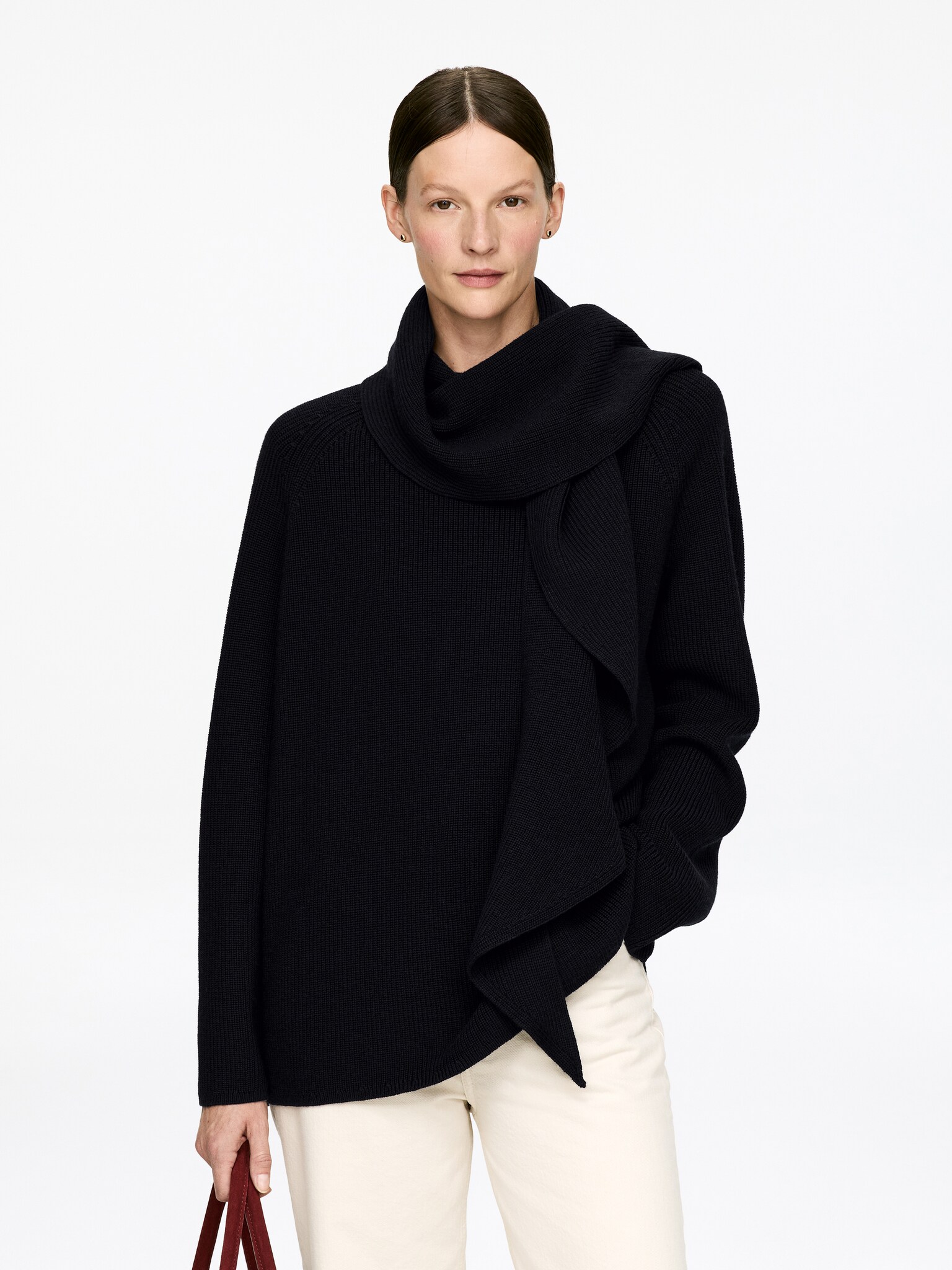 Draped-Scarf Knitted Jumper - Dark Blue - 1