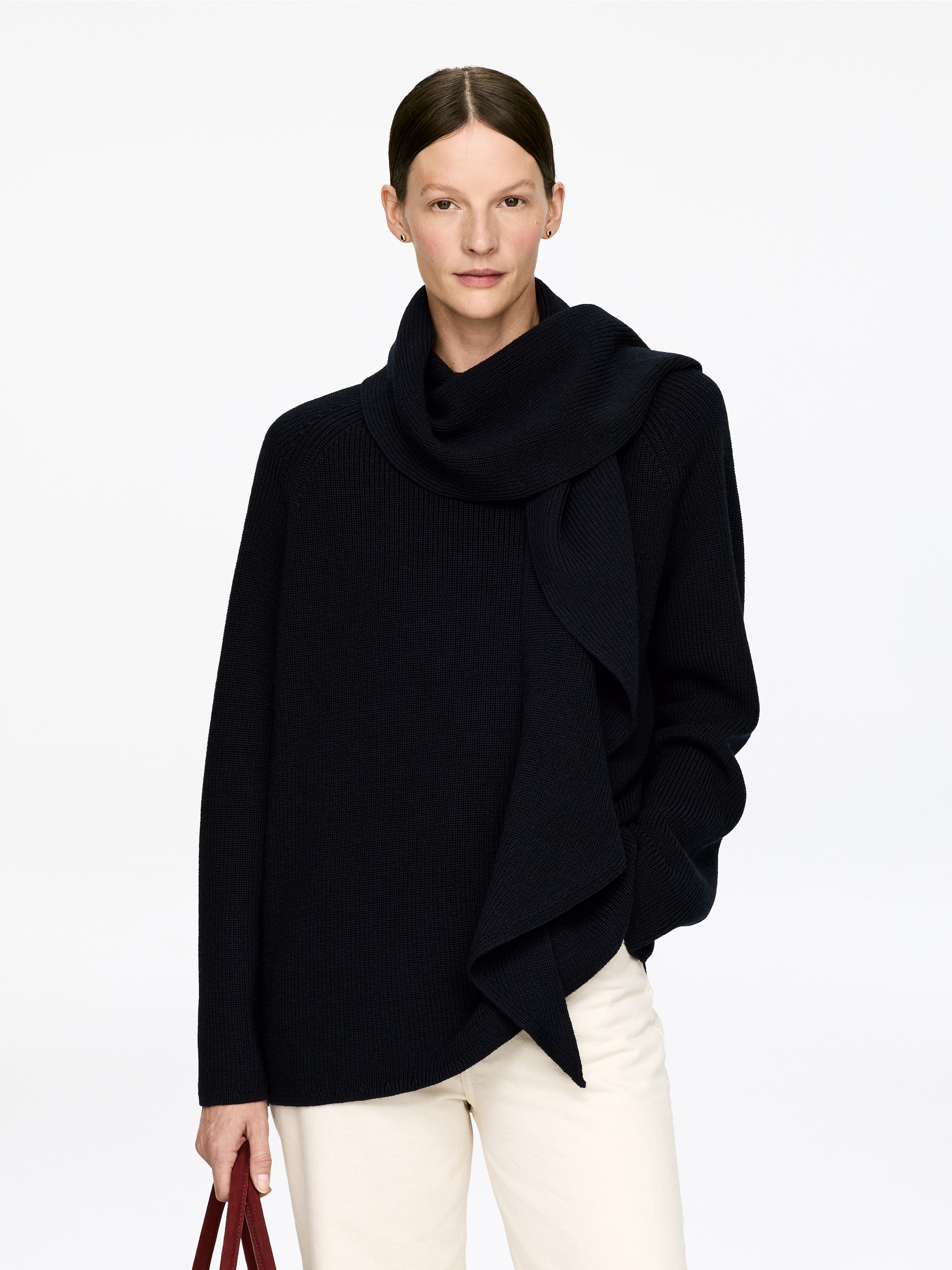 Größeres Bild ansehen: Strickpullover mit drapiertem Schal - Dunkelblau - Ladies | H&M DE 1