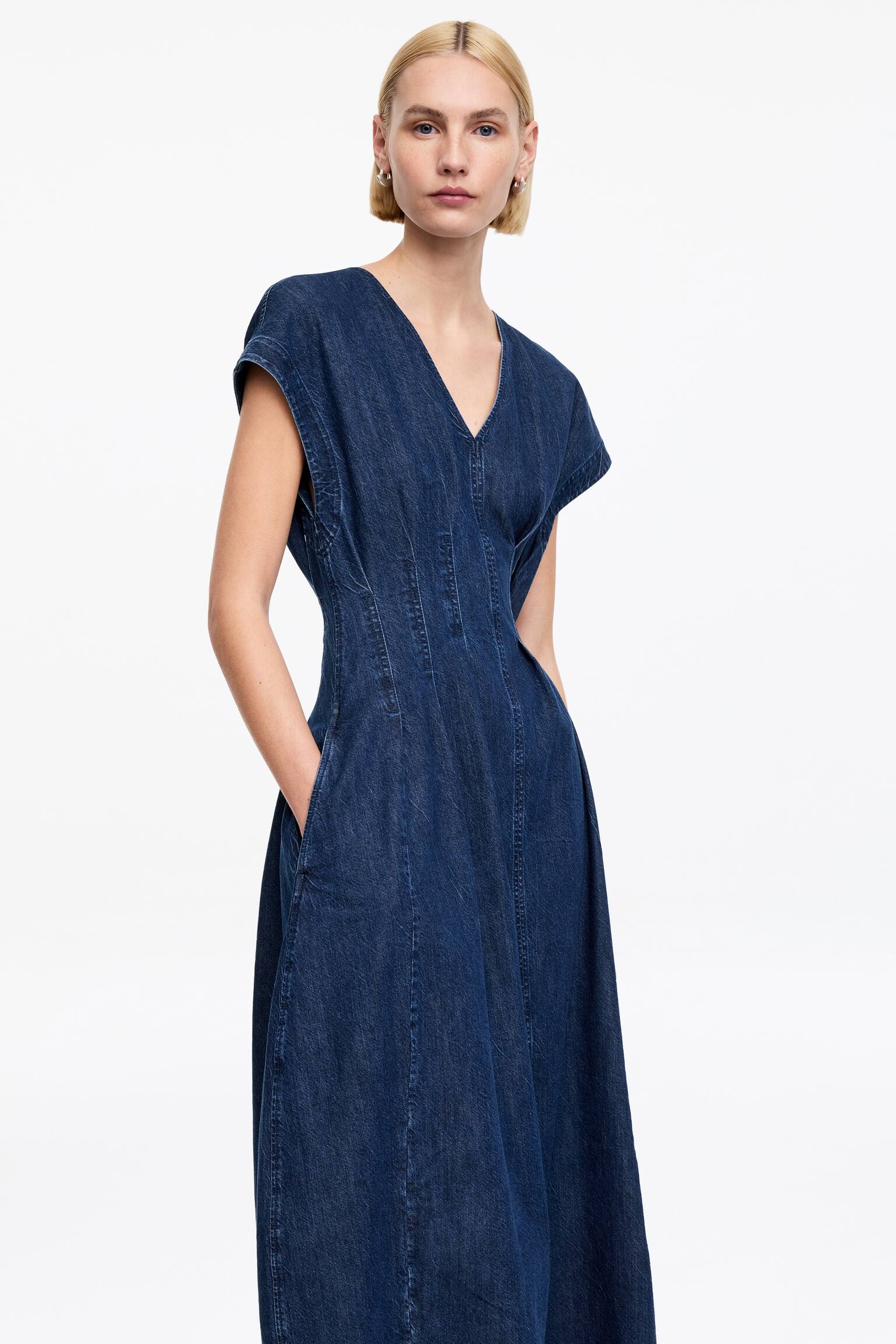 Geplooide denim jurk - Blauw - 4