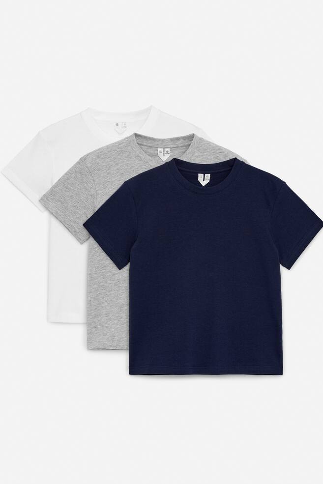 Crew-Neck T-Shirt Set of 3 - White/Grey/Dark Blue/White/Lilac/Rust/Blue/Blue/Off White/Khaki Green/Pink/Lilac/Red/Blue/White/Khaki Green/Lilac/Yellow/Pink - 1