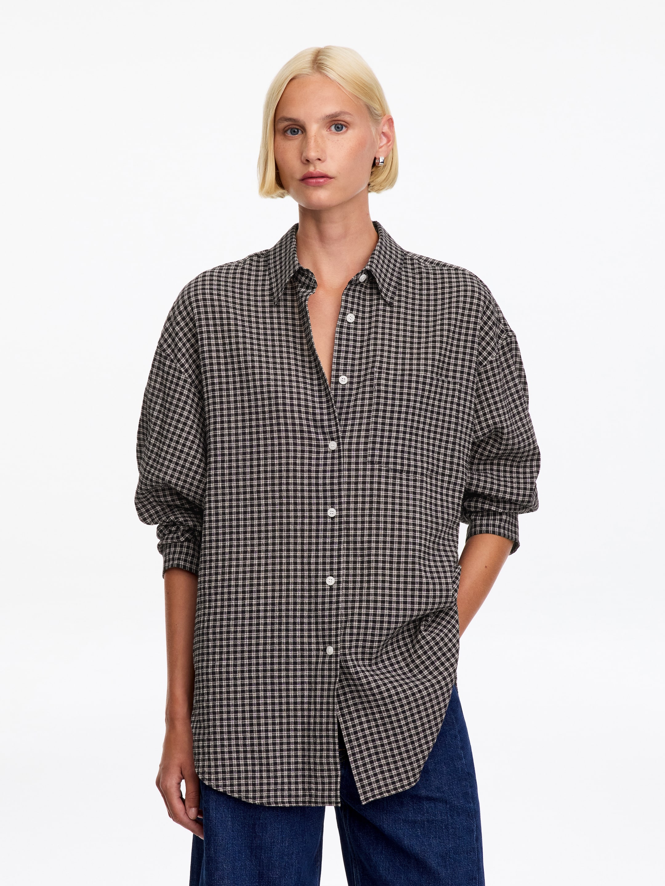 Oversized Cotton Shirt-Black-20804