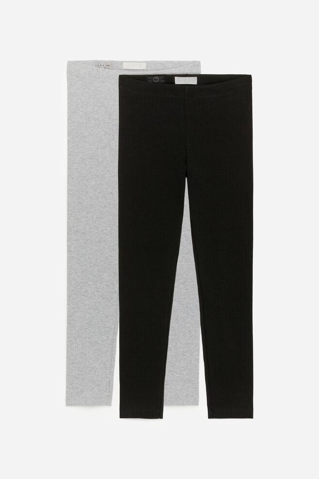 Rib Jersey Leggings Set of 2 - Black/Grey Melange/Lilac/Red - 1