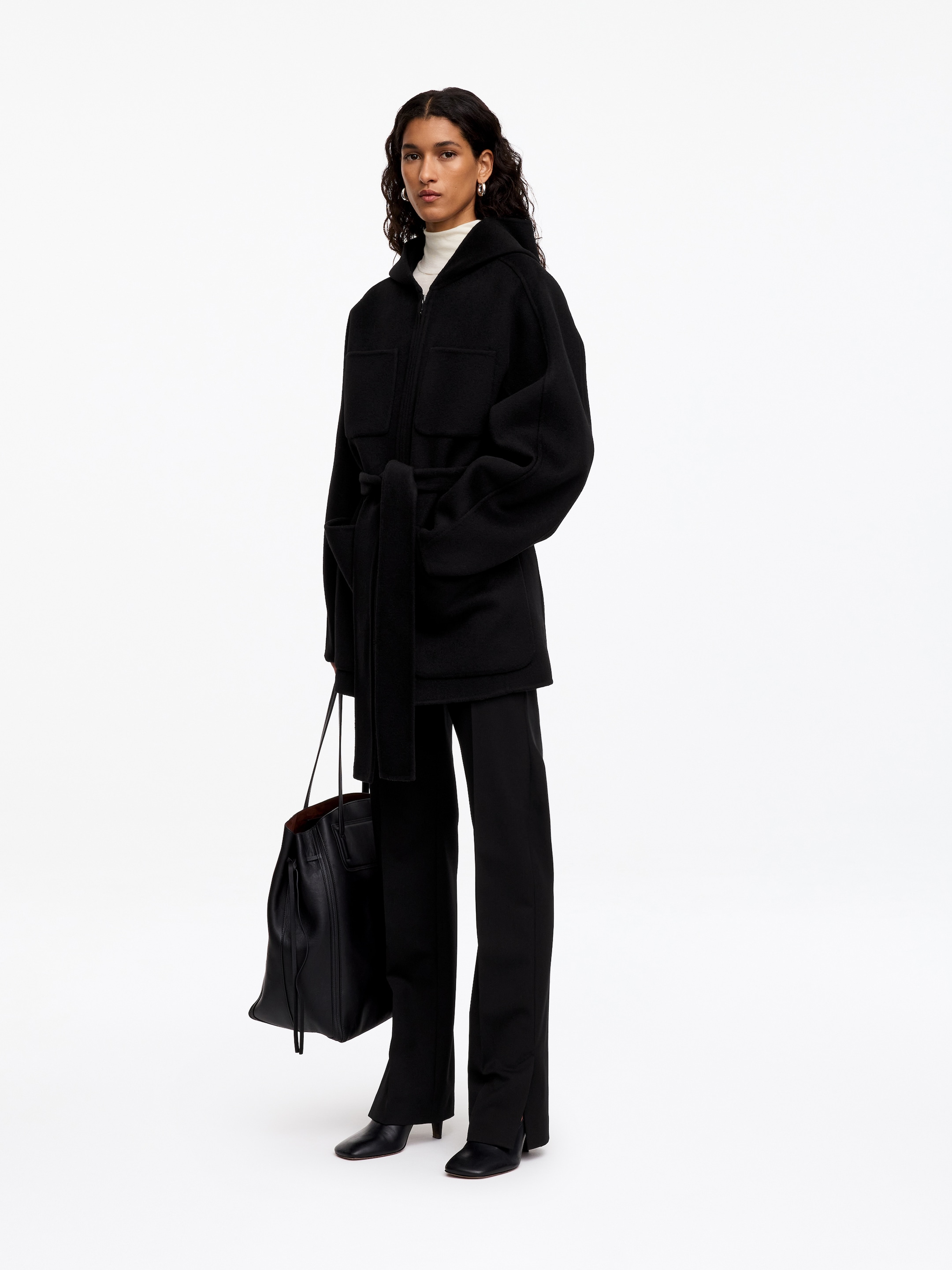 Hooded Doublé Coat - Black - Regular fit - women - StillMedia/Lookbook - 2