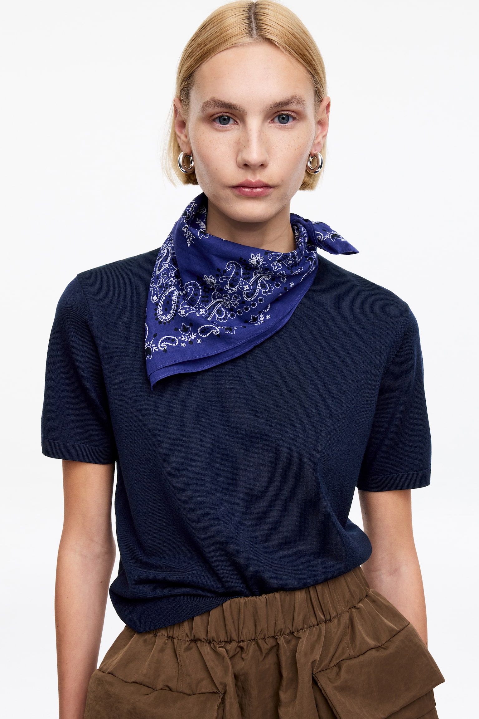 Πλεκτό T-shirt από μαλλί Merino - Σκούρο Μπλε - 6