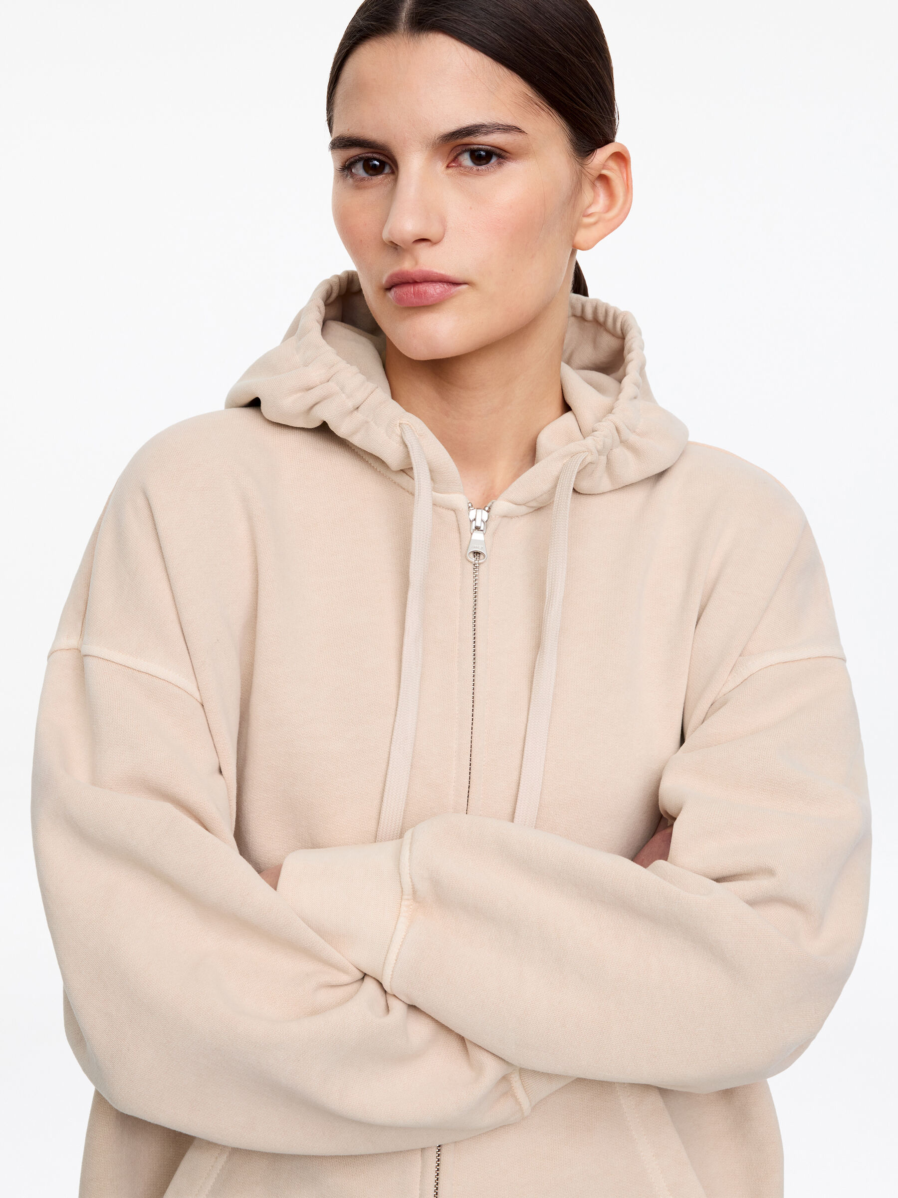 Zip Hoodie - Beige - Loose fit - Women - StillMedia/Lookbook - 2