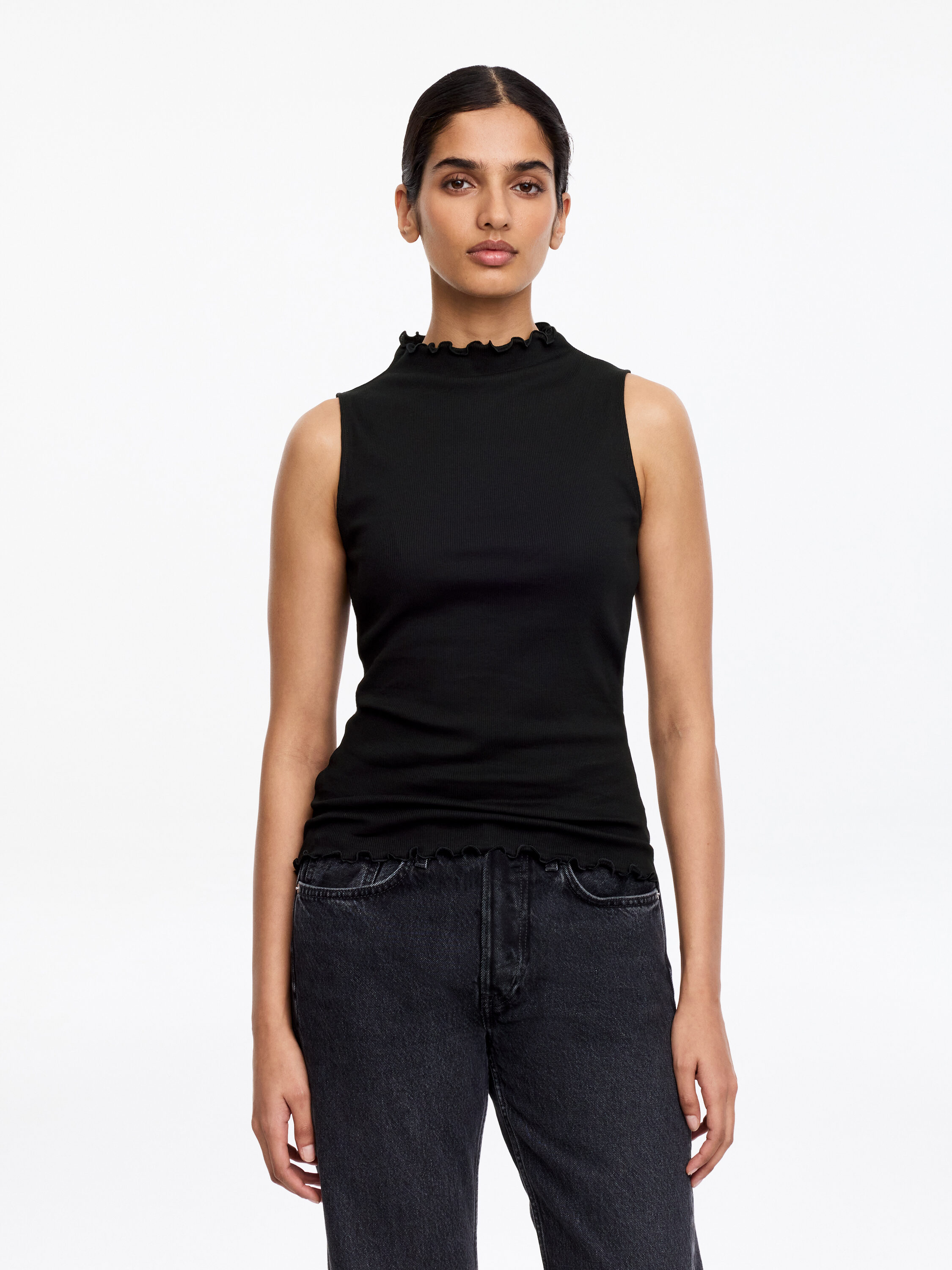 Mock-Neck Ribbed Top