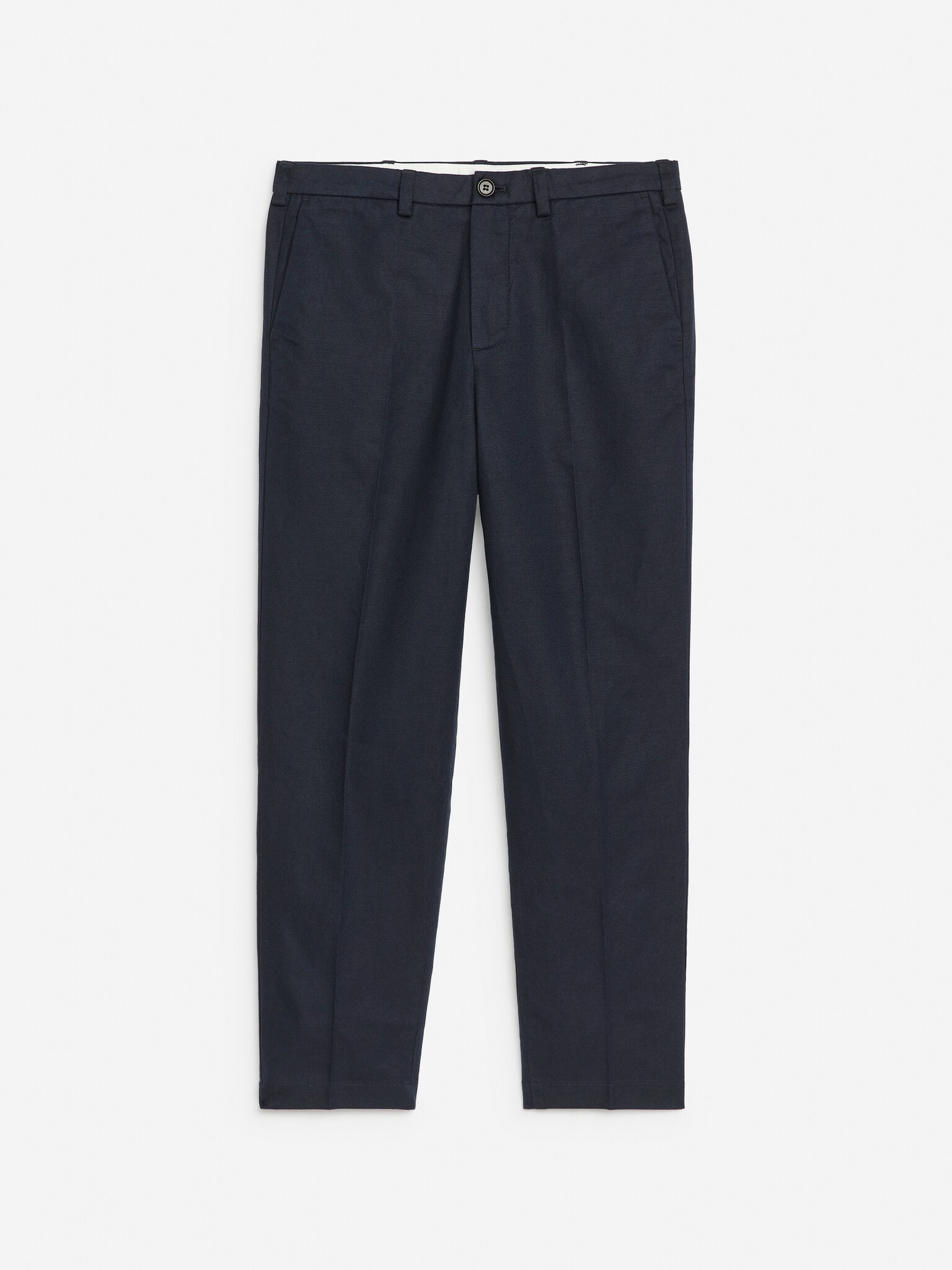 Pantalon classique 7/8 en coton et lin - Bleu foncé/Noir/Blanc cassé - 1