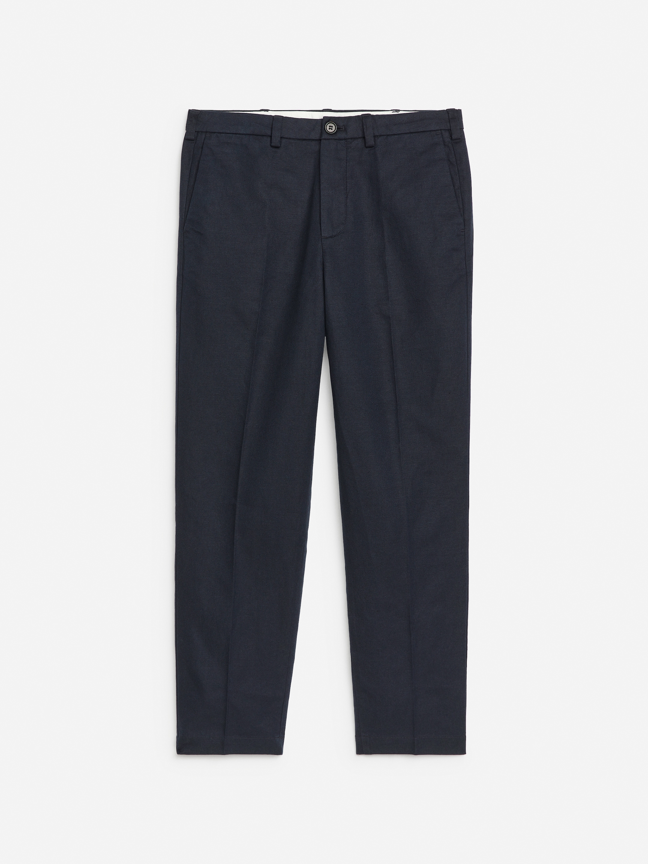 Pantaloni cropped regolari in lino e cotone-Blue-1198