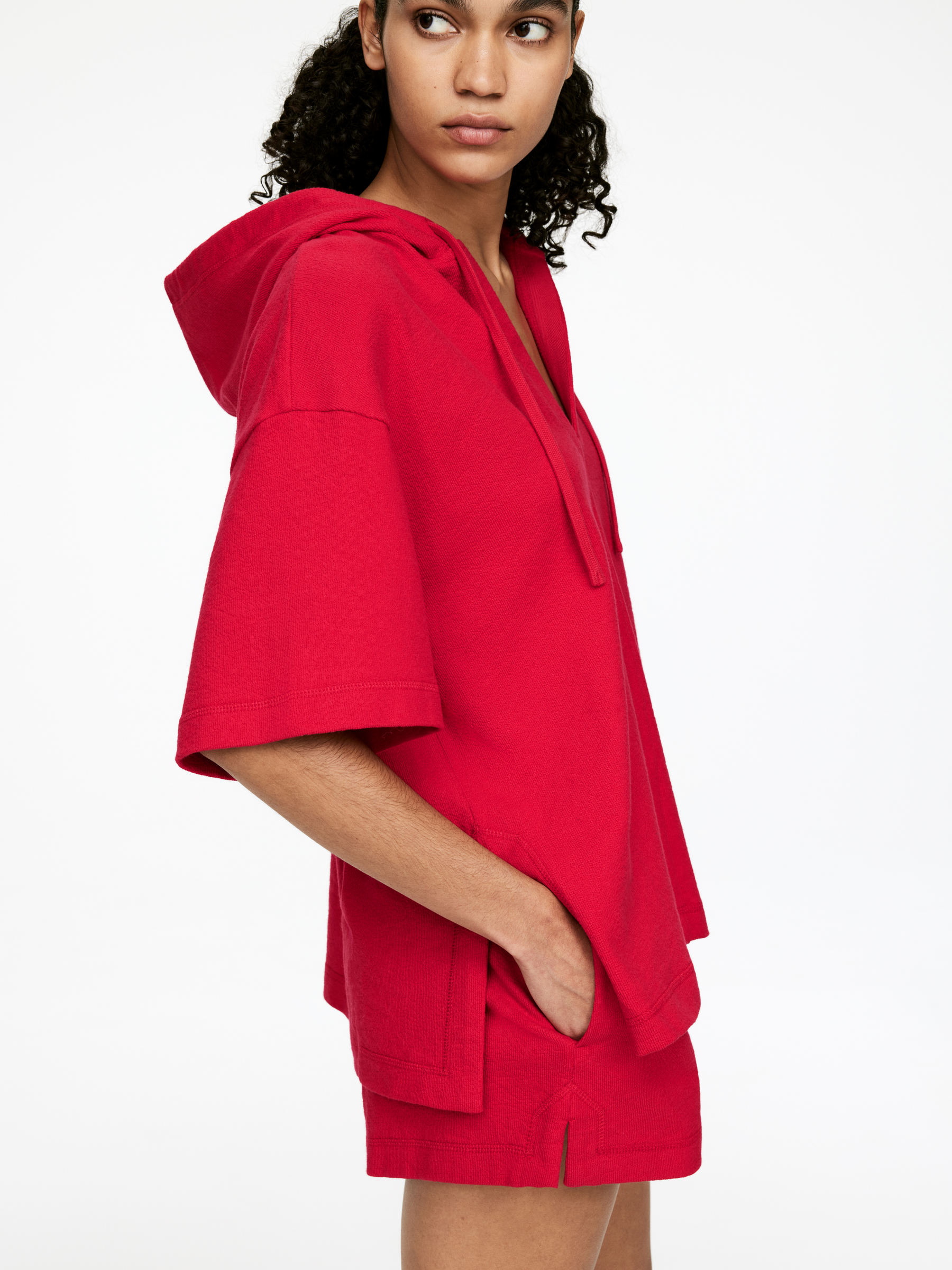 Hooded Towel Top - Red - Loose fit - Women - StillMedia/Lookbook - 5