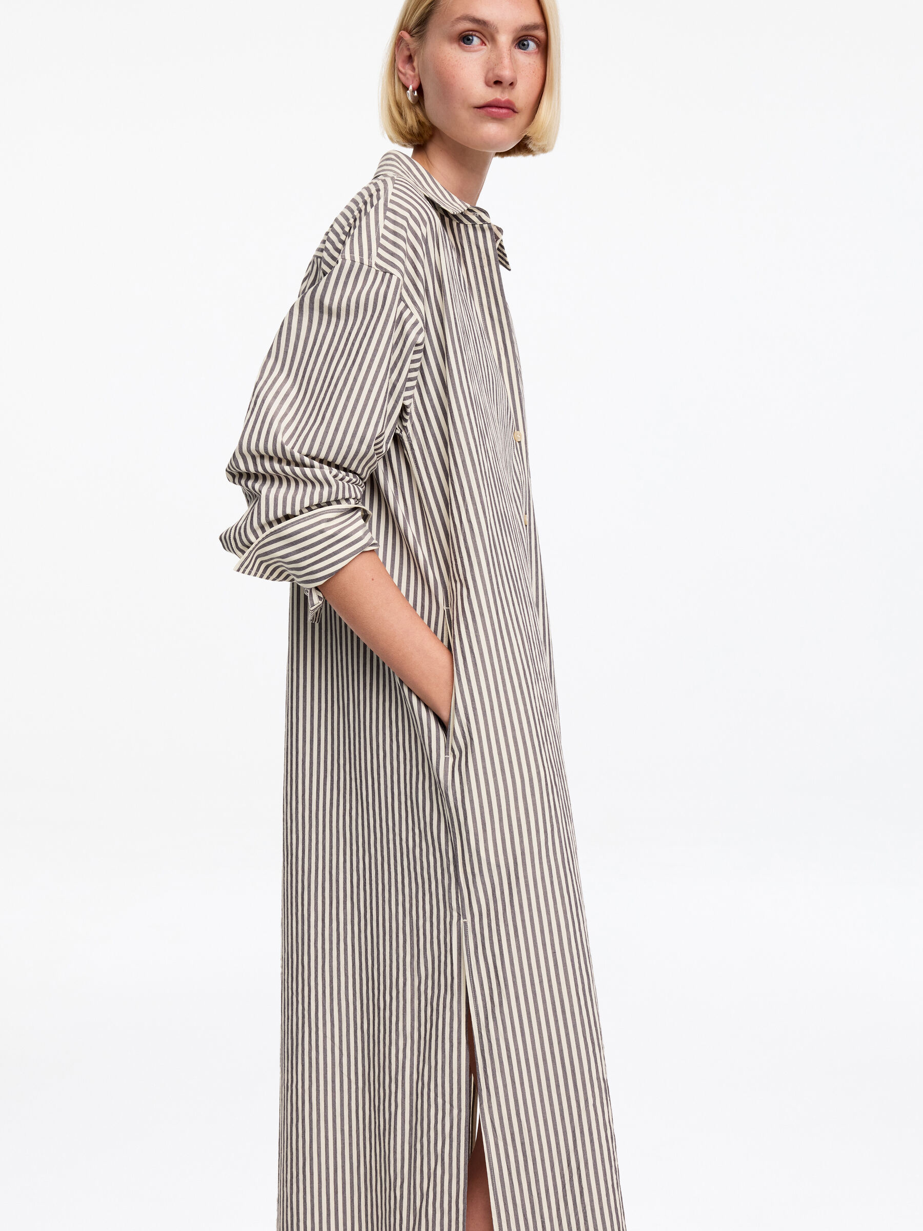 Cotton Shirt Dress - Brown/Off White - Regular fit - Women - StillMedia/Lookbook - 4