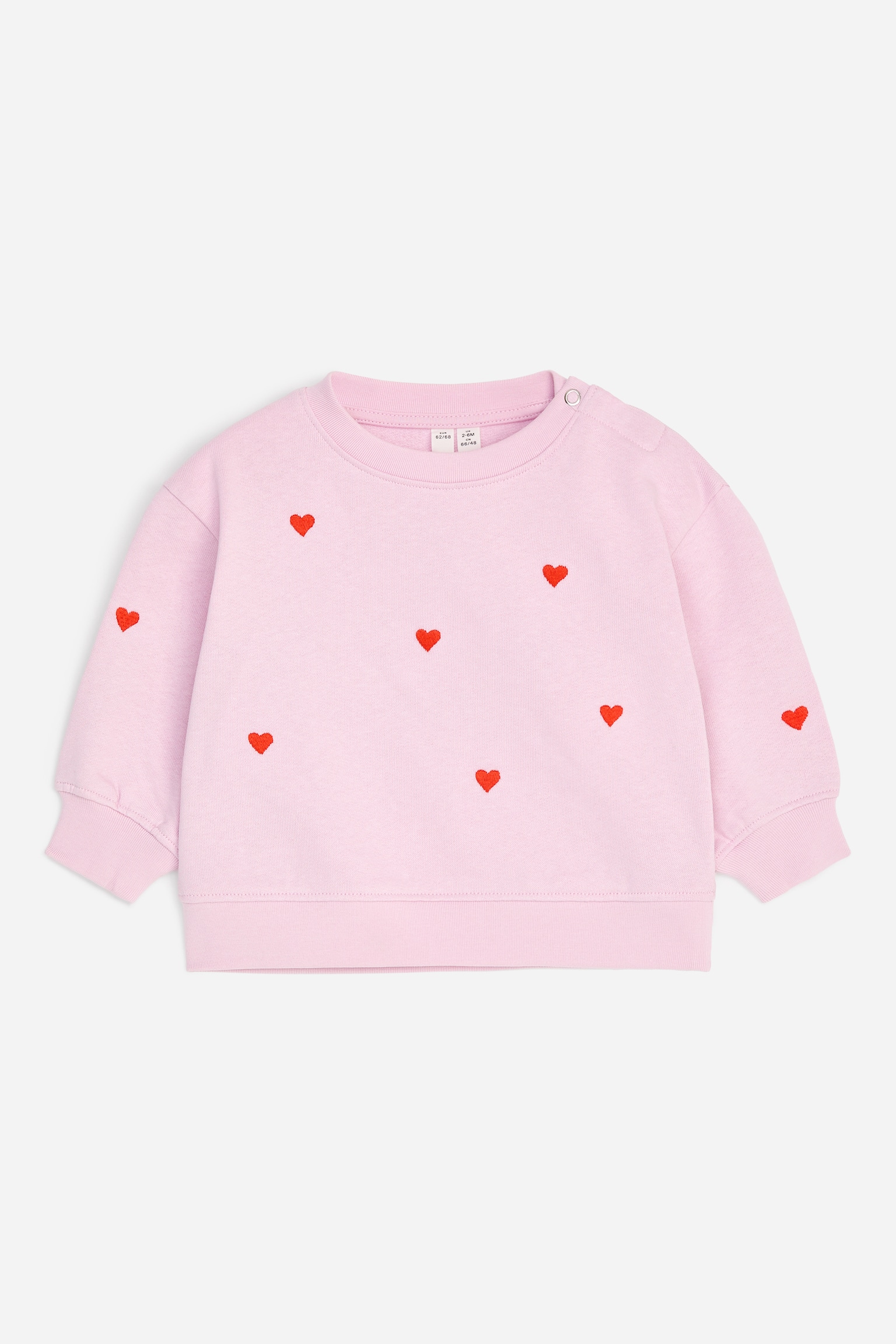 Broderet bomuldssweatshirt - Lyserød/røde hjerter/Pink - 1