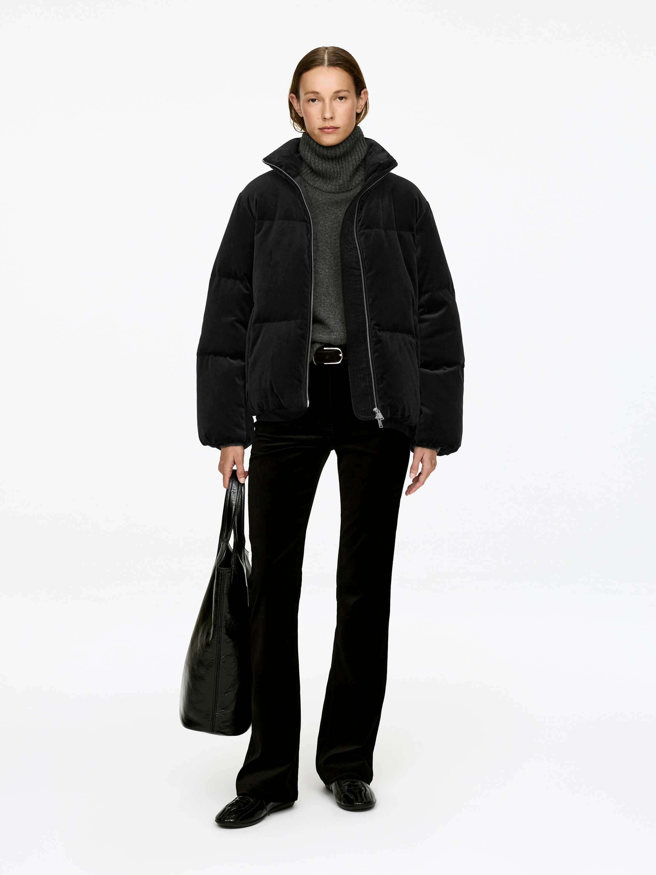 Fløyels pufferjakke - Svart