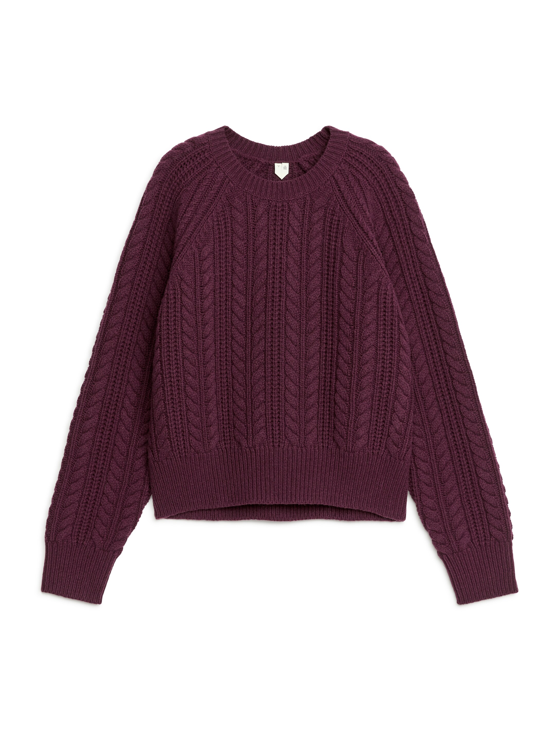 Kabelstickad tröja i ull - Mörkröd - Regular fit - Women - StillMedia/DescriptiveStillLife - 1