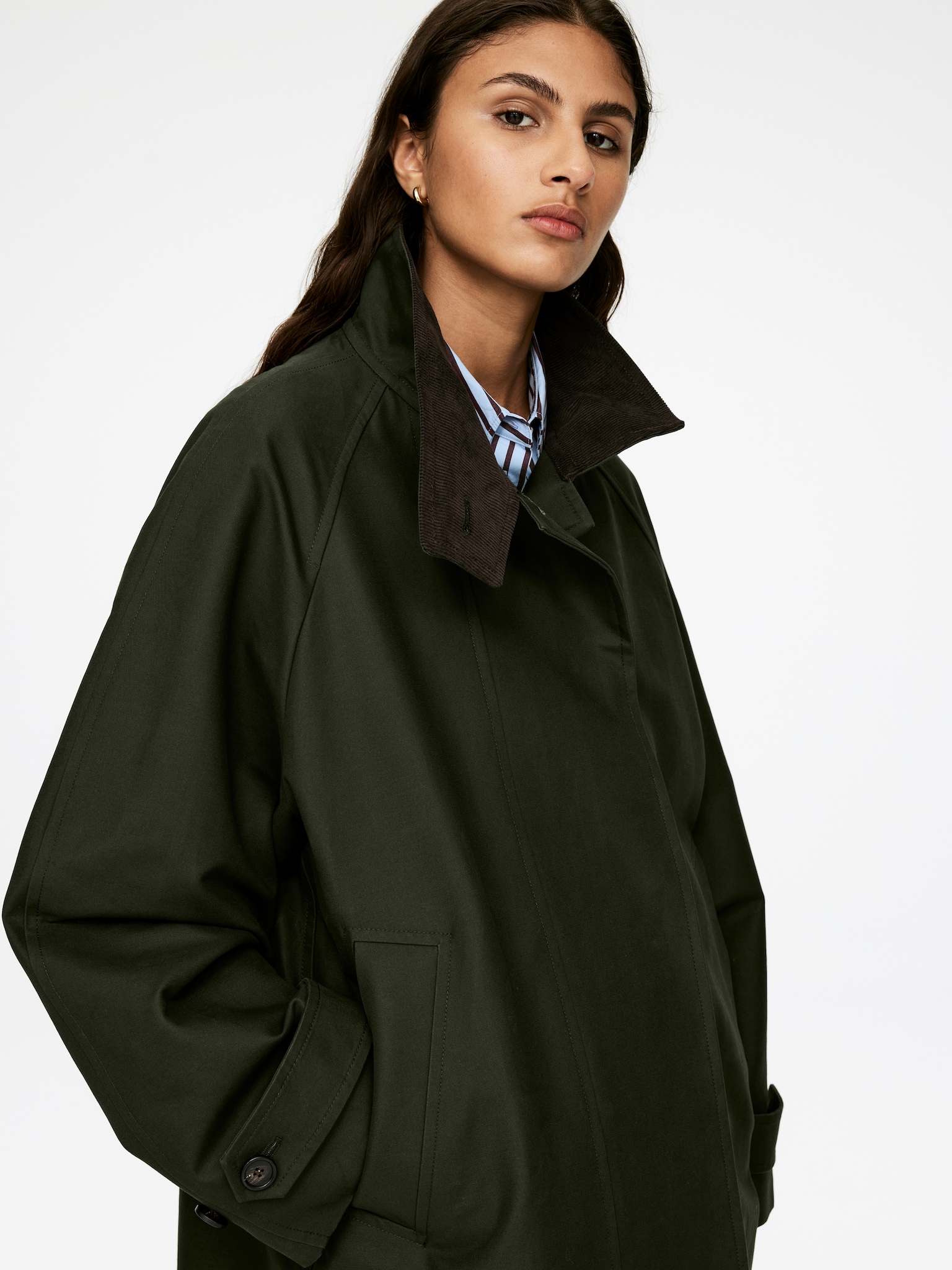 Manteau long en coton - Vert foncé - 4