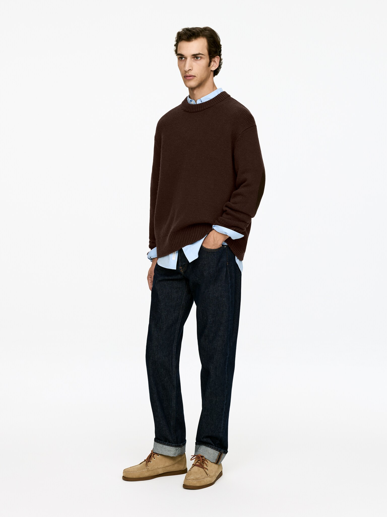 Pull en maille de laine épaisse - Bordeaux/Gris clair chiné/Charbon chiné/Bleu foncé/Blanc cassé/Marron foncé/Beige chiné/Bleu moyen - 6
