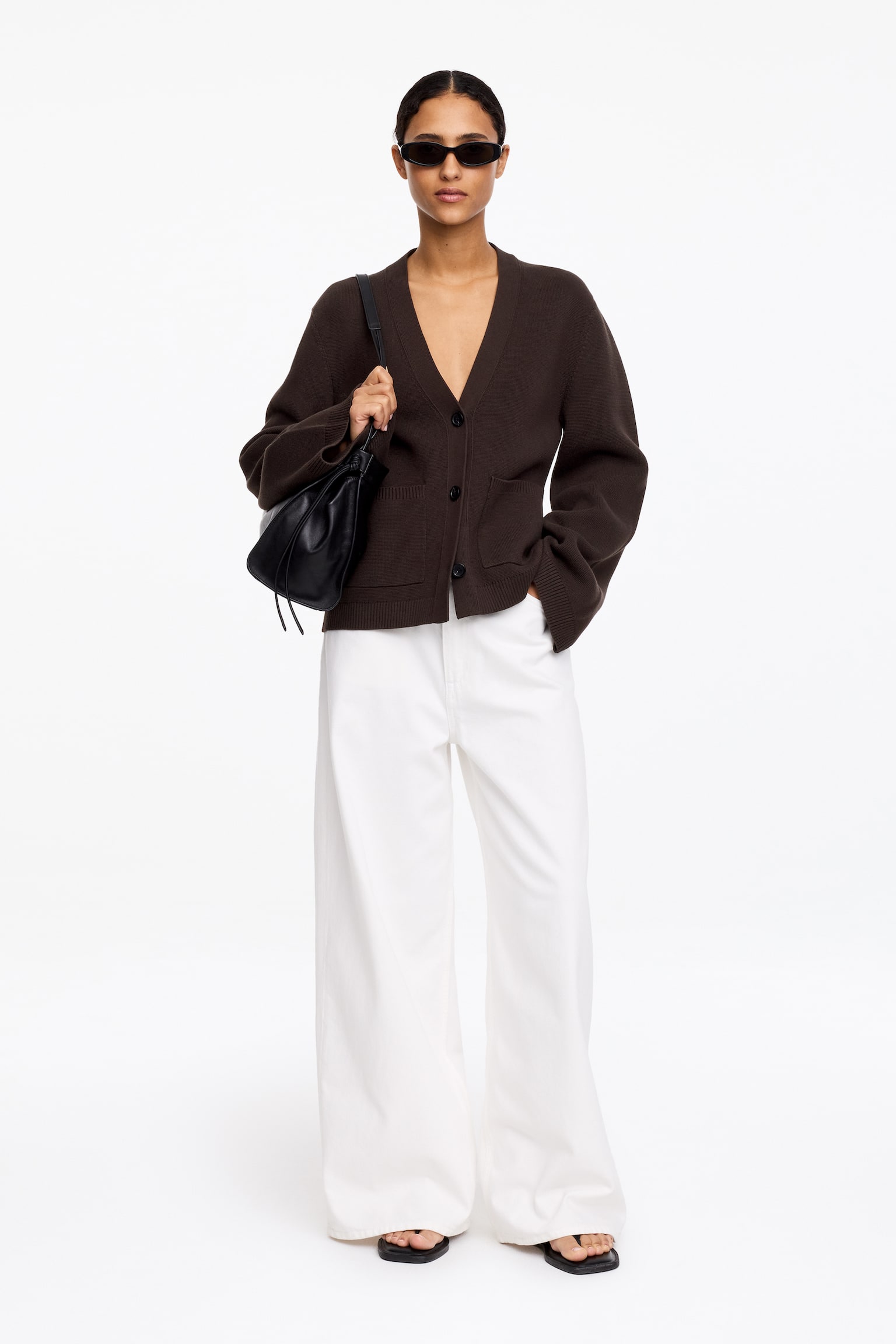 Strickjacke aus Baumwolle - Dunkelbraun/Helltürkis/Rot/Helles Taupe - 3