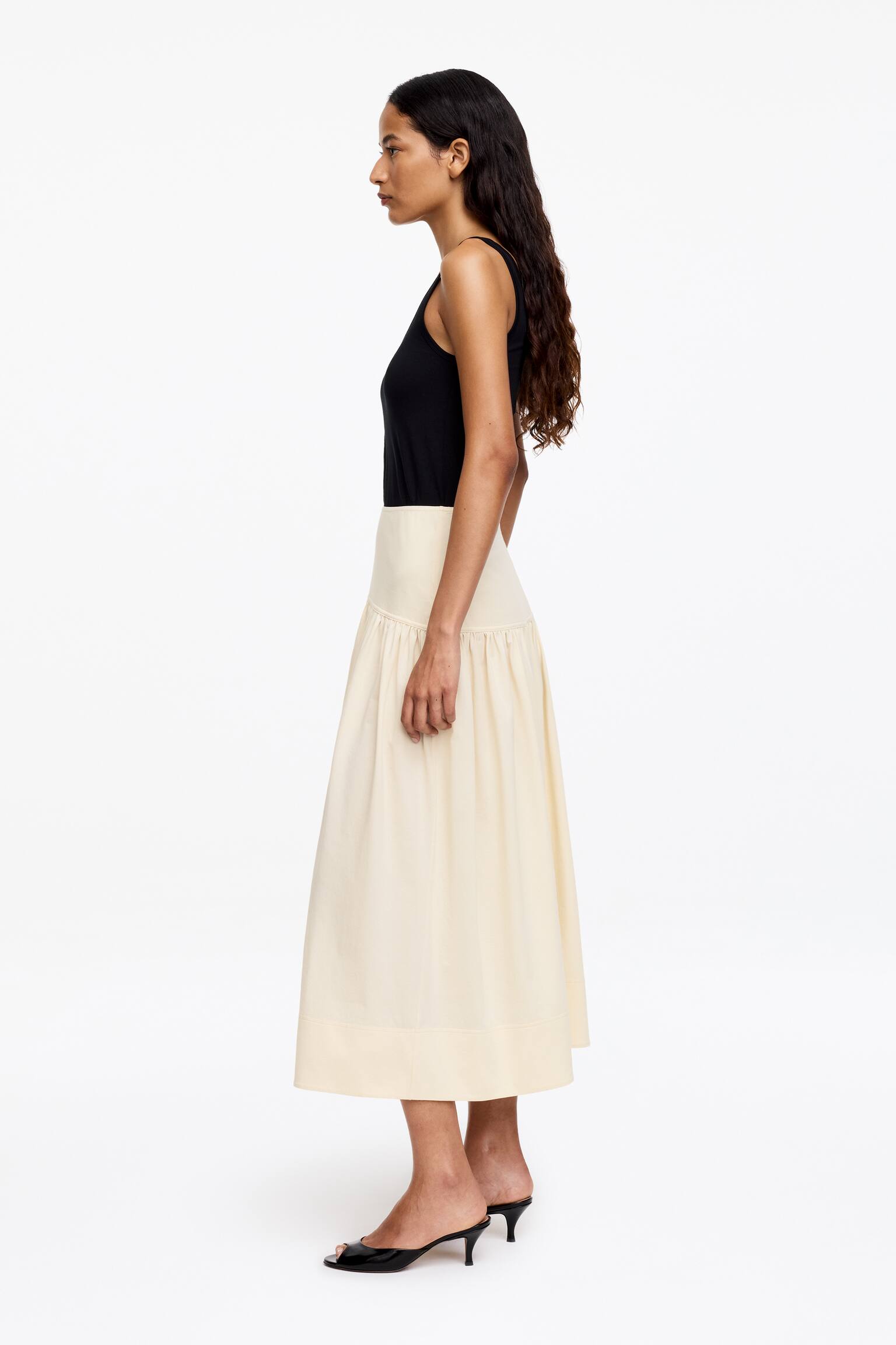 Trapezowa spódnica midi - Beżowy/Czarny - 4