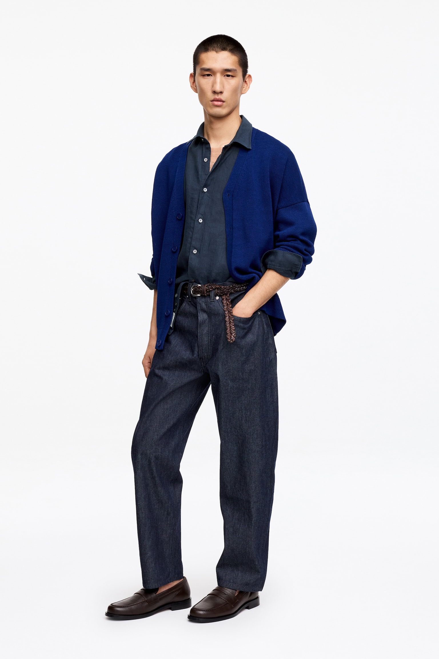 Linneskjorta - Mörkblå/Khakigrön/Vit - 3