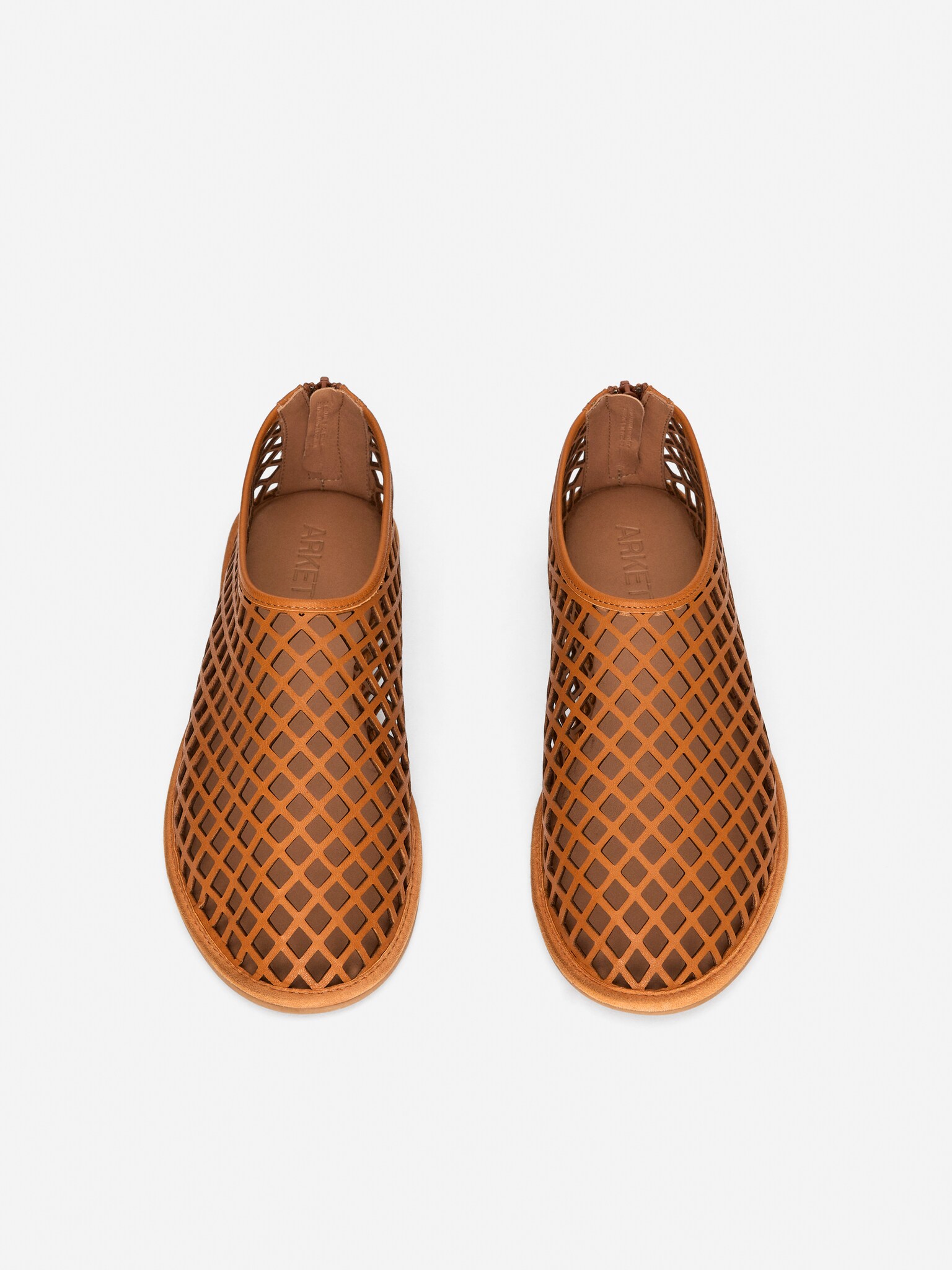 Chaussures ajourées plates en cuir - Orange - 3