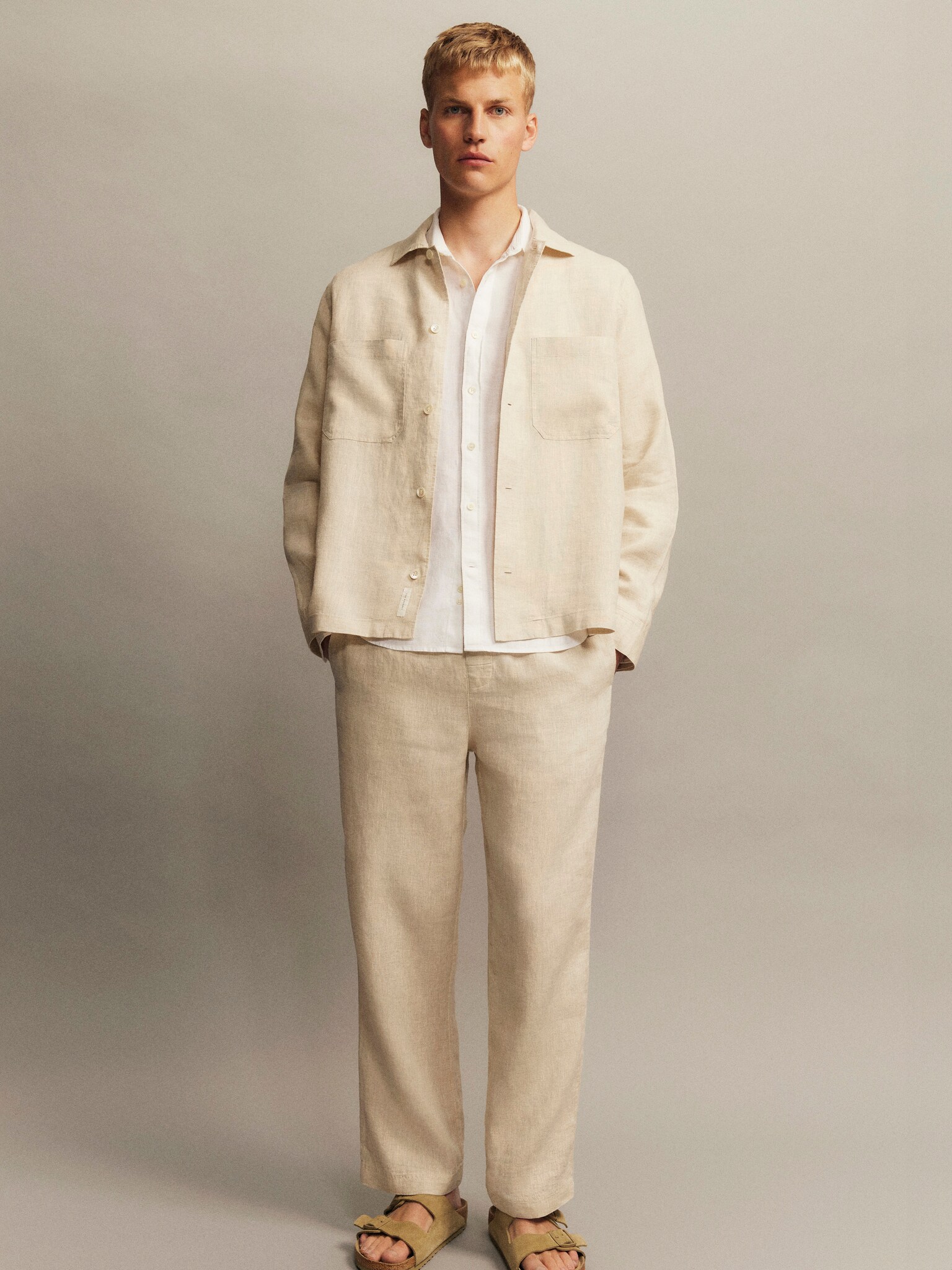 Relaxed Linen Shirt - Beige/Black
