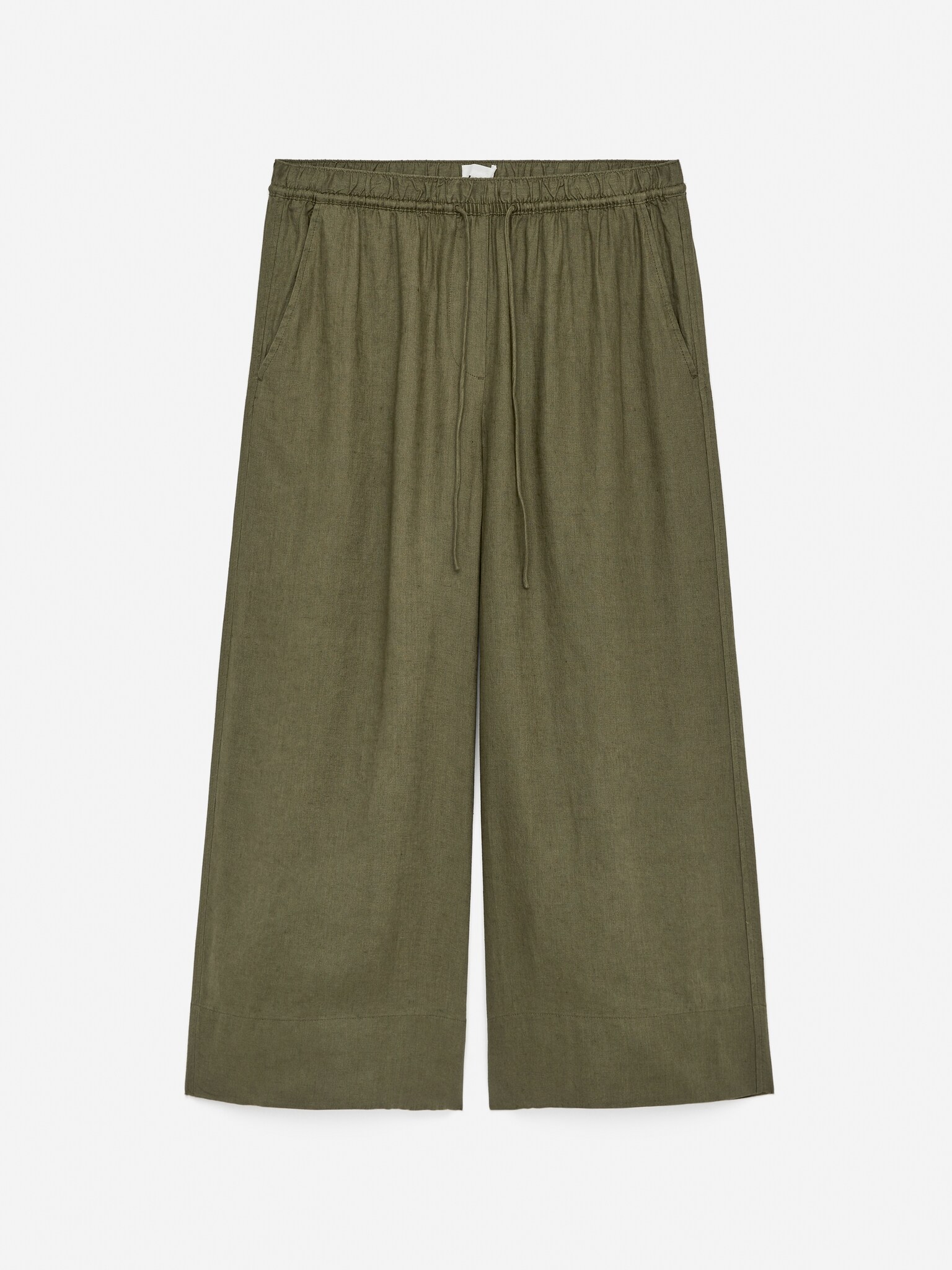 Pantaloni cropped in lino - Verde kaki/Bianco/Beige
